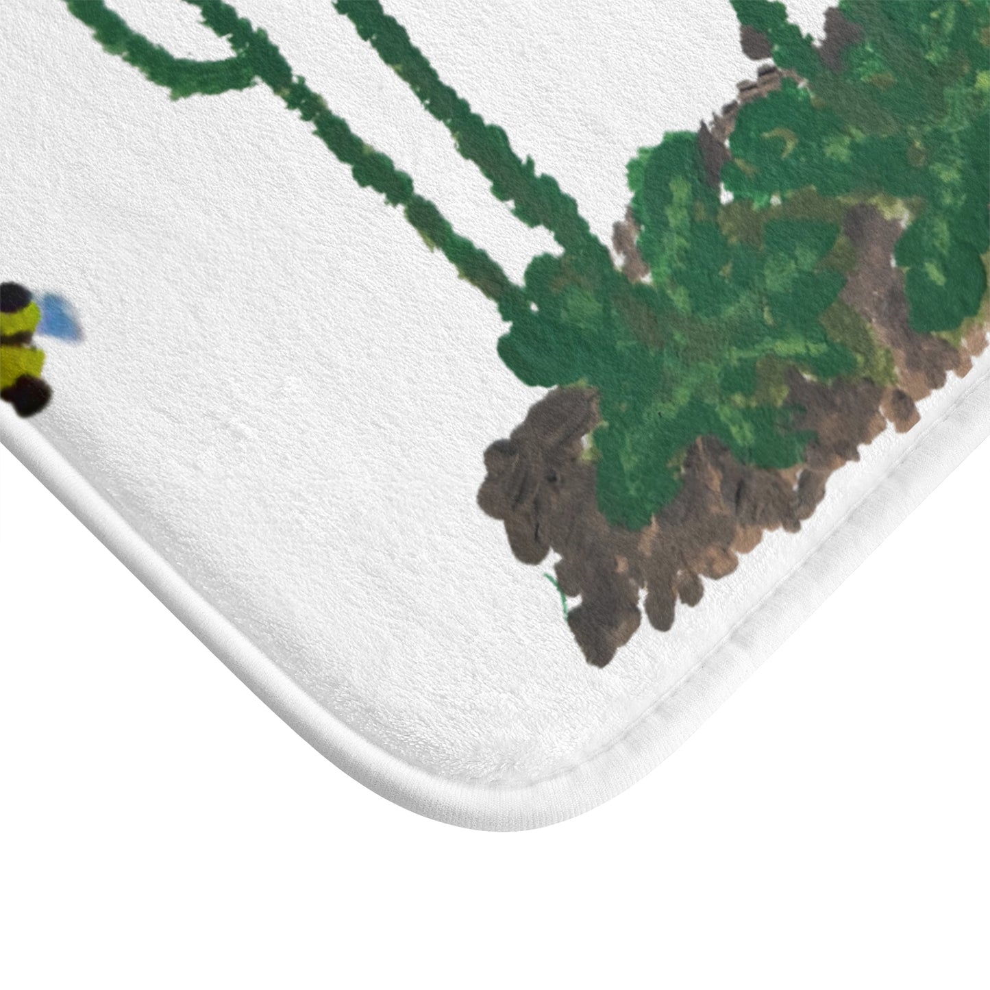 Dandelions and Bees Bath Mat, Trendy Nature Inspired Decorative Accent Rug, Memory Foam, Non Slip Backing