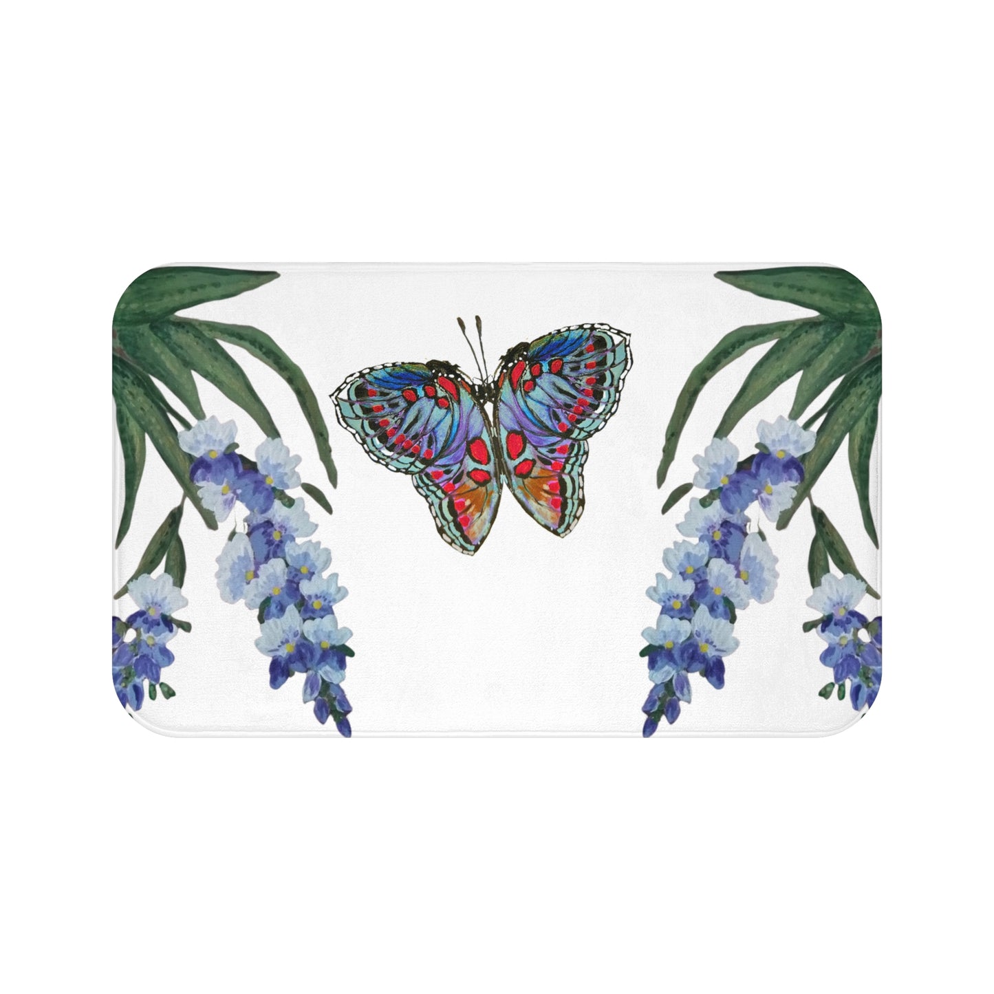 Monarch Wisteria Bath Mat, Beautiful Botanical Accent Rug, Decorative Floral Shower Mat