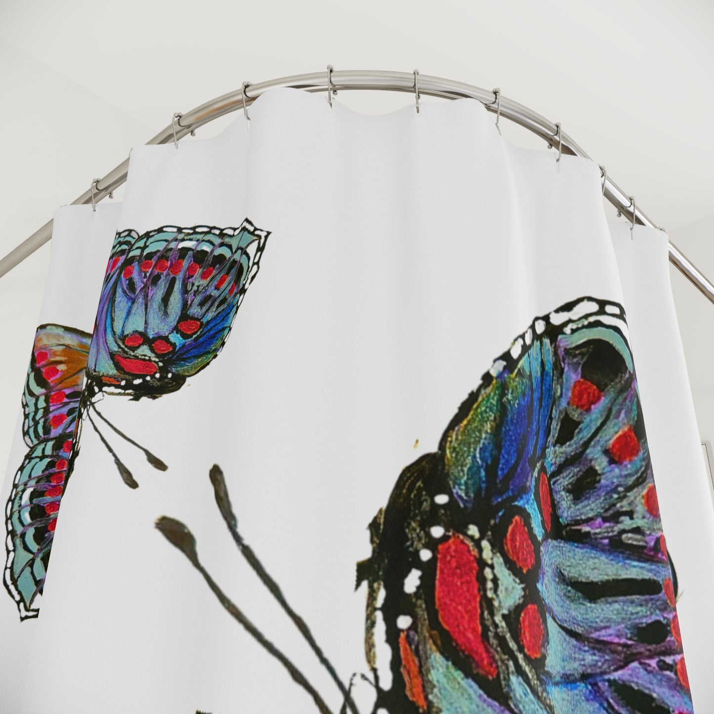 Monarch Shower Curtains, Spring Bathroom Refresh Gift, Printed Floral Bathroom Decor
