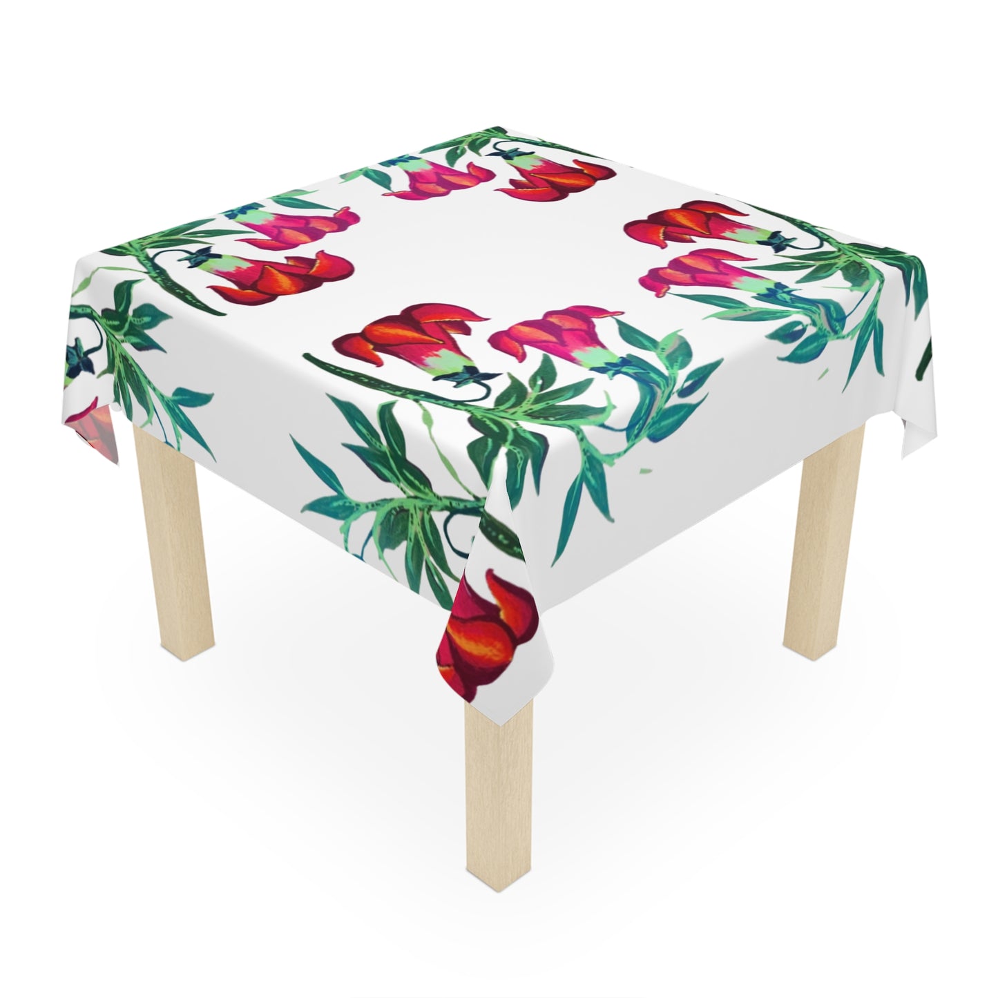 Floral Trumpets Tablecloth, Farmhouse Printed Tablecloth, Large Beach Blanket, Square Outdoor Tablecloth