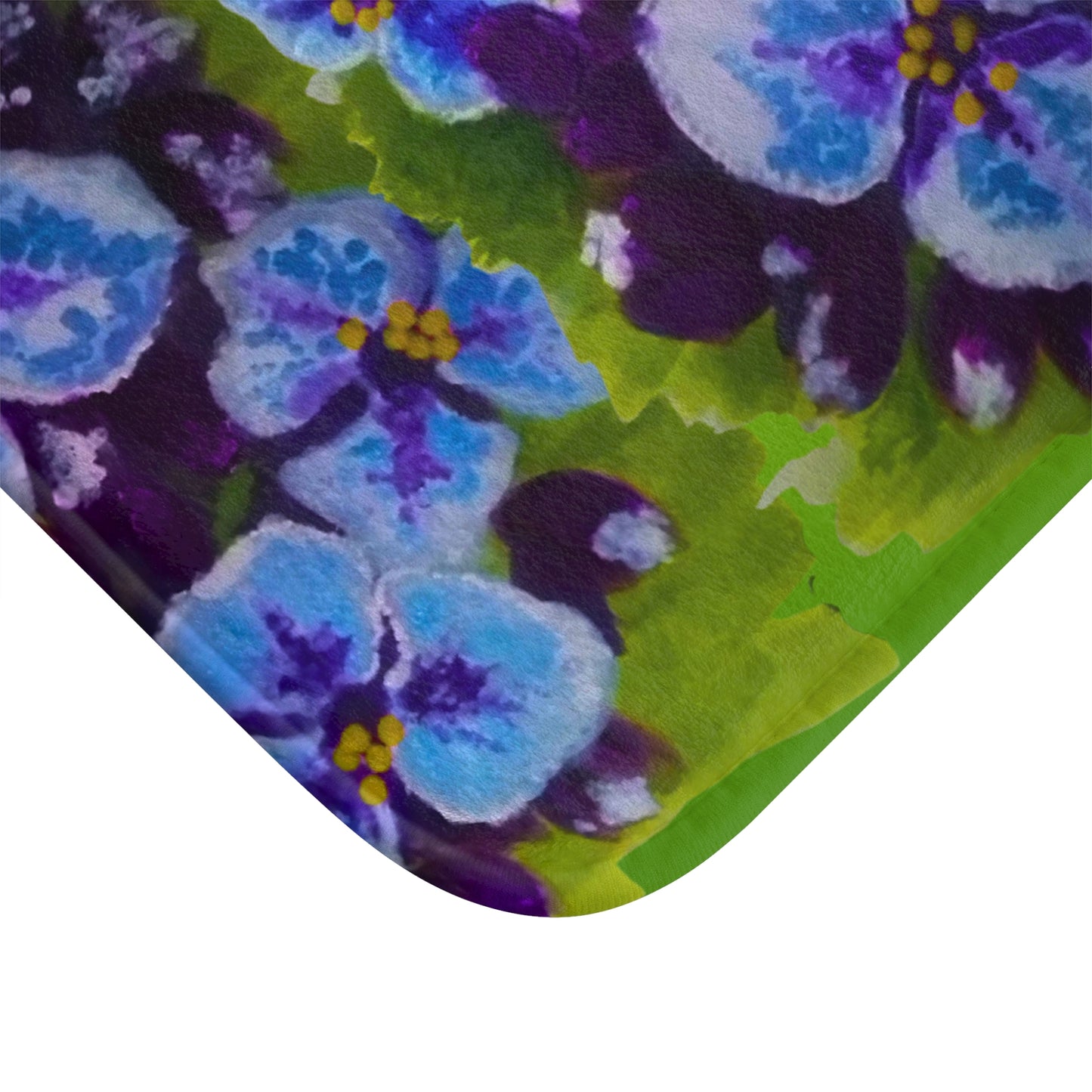Purple Flowers on Green Bath Mat, Trendy Decorative Accent Rug, Non Slip, Memory Foam
