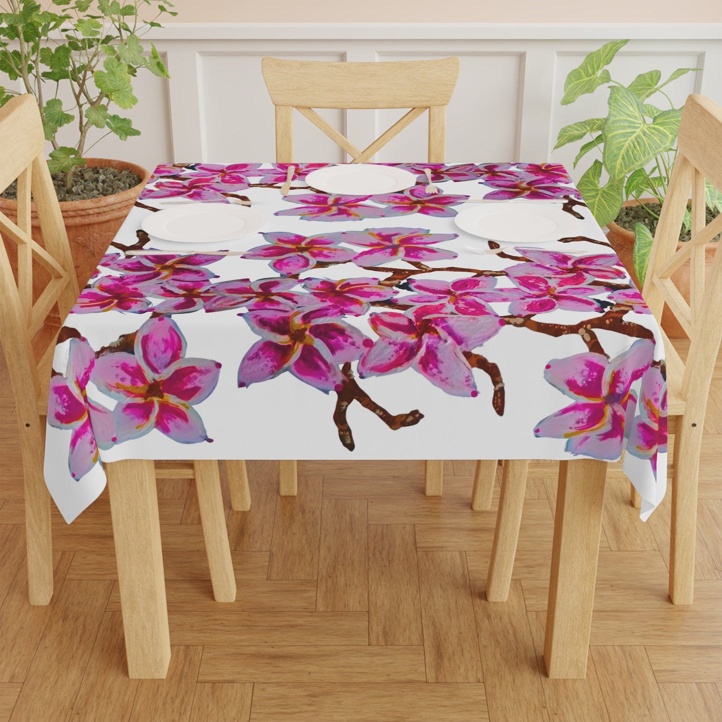 Cherry Blossom Floral Printed Tablecloth, Lightweight Large Beach Blanket, Festive Outdoor Tablecloth