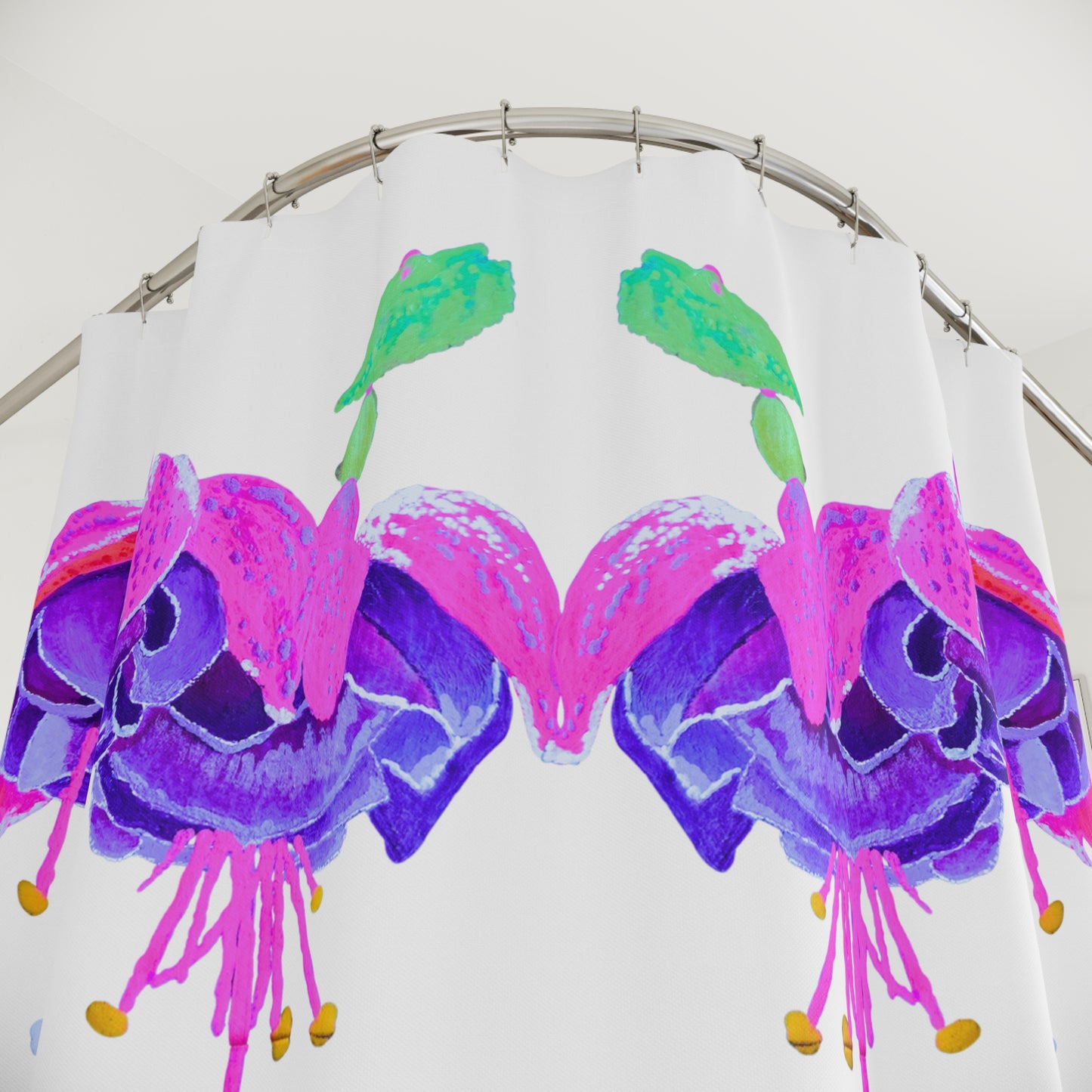 Fuchsia Flower Shower Curtains, Nature Inspired Floral Bathroom Curtain, Spring Refresh Gift
