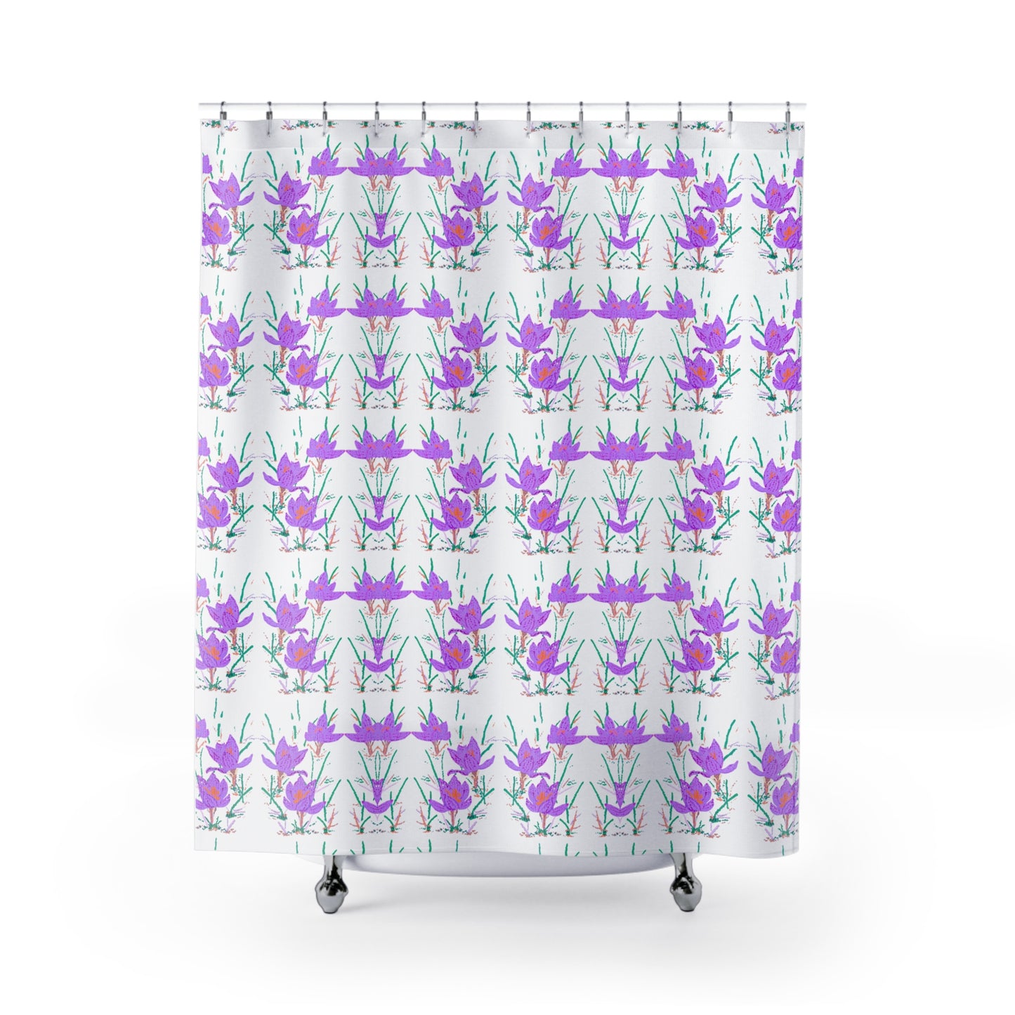 Crocus Flower Shower Curtain, Cute Beautiful Printed Nature Bathroom Curtain