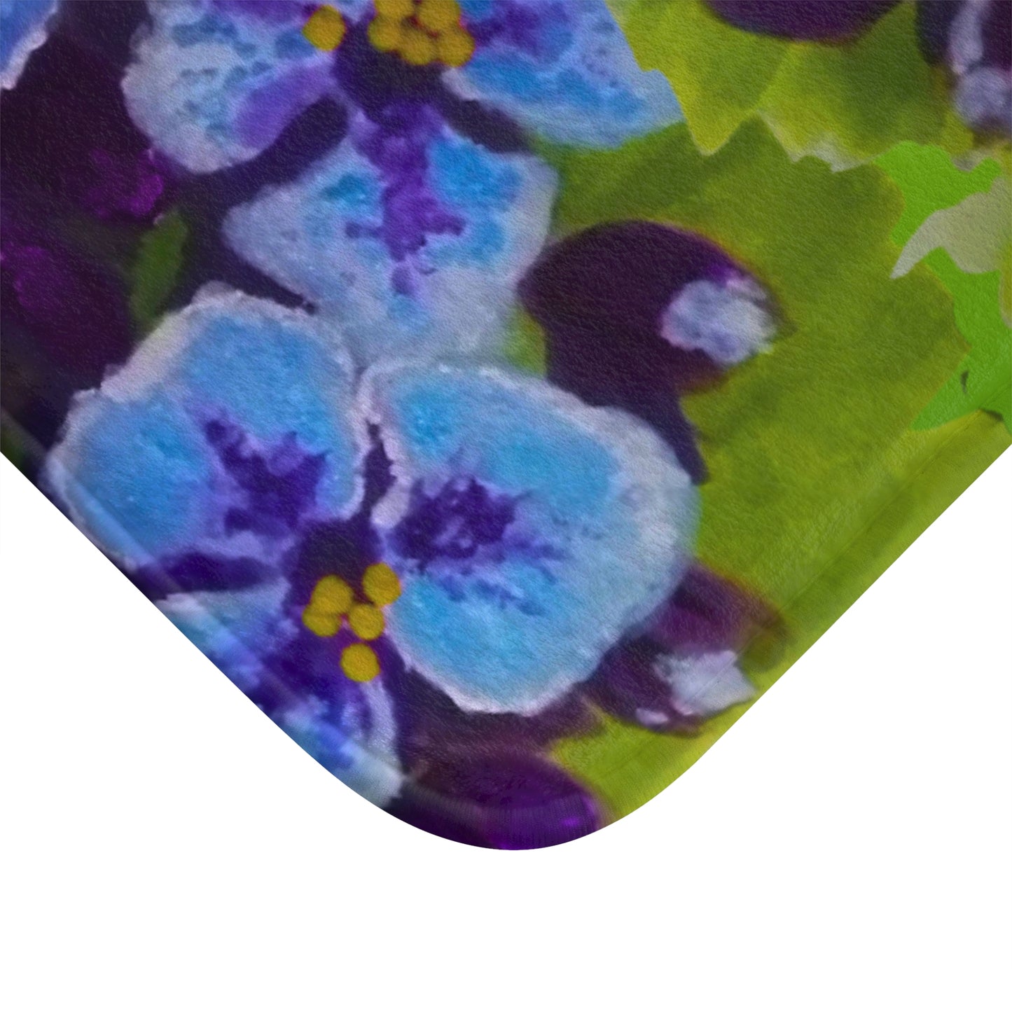 Purple Flowers on Green Bath Mat, Trendy Decorative Accent Rug, Non Slip, Memory Foam