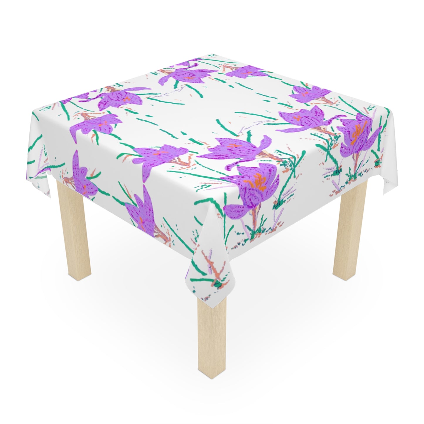 Crocus Flower Tablecloth, Decorative Wedding Tablecloth, Spring Outdoor Tablecloth, Floral Farmhouse Table Throw