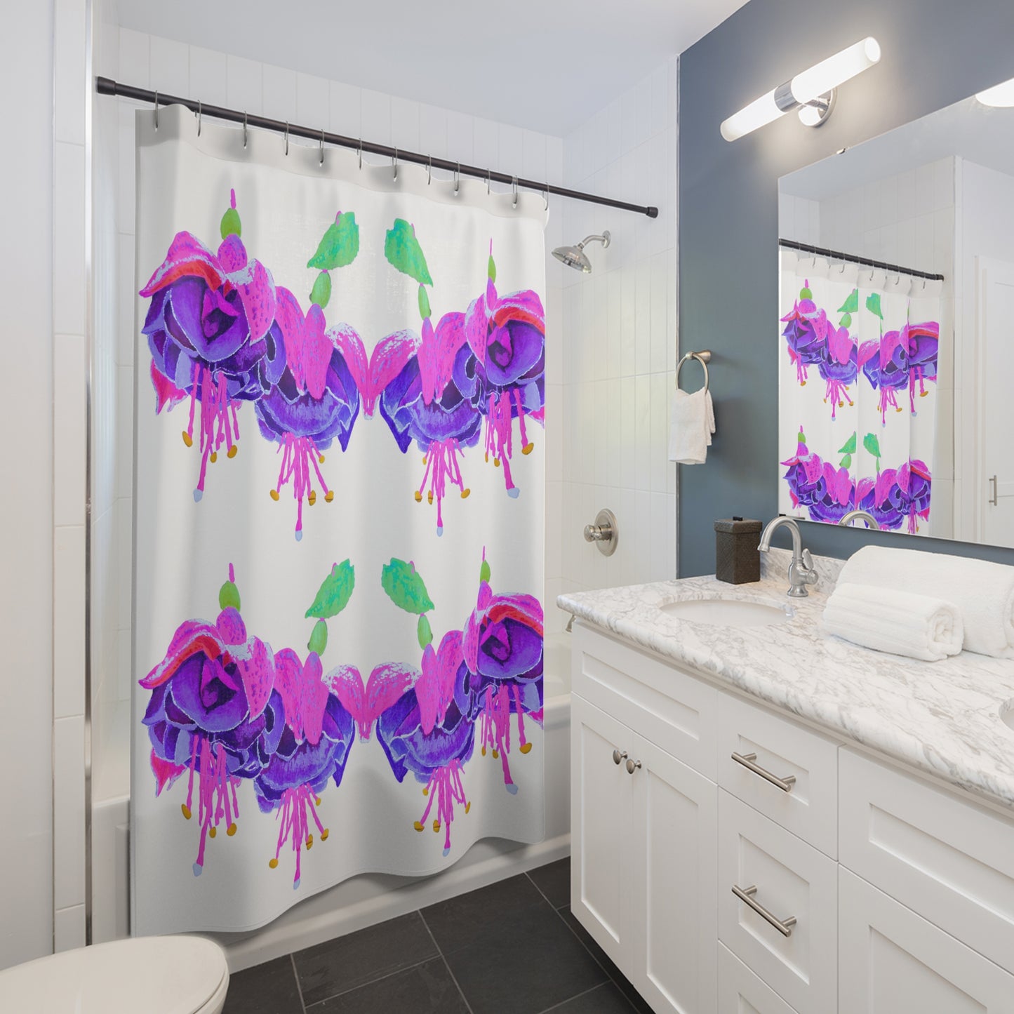 Fuchsia Flower Shower Curtains, Nature Inspired Floral Bathroom Curtain, Spring Refresh Gift