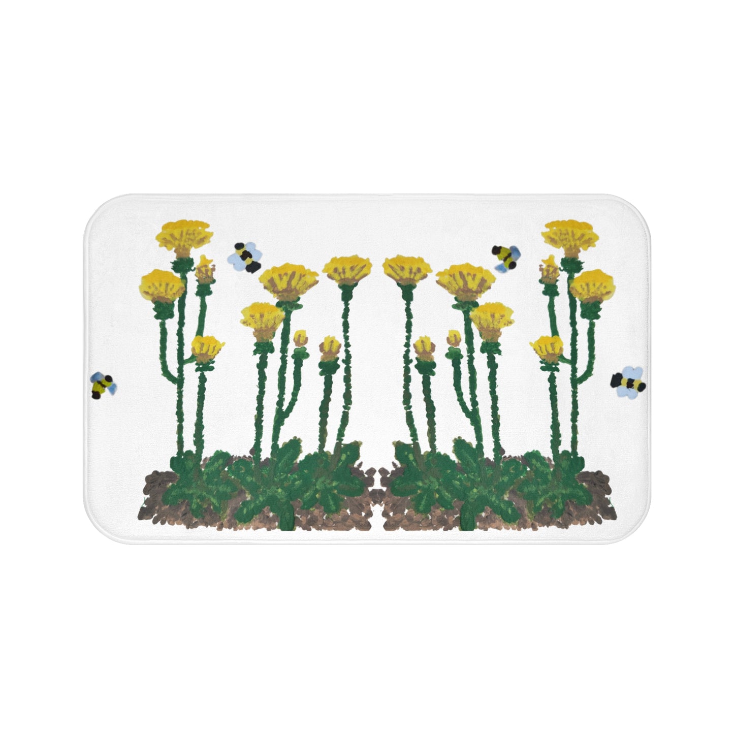 Dandelions and Bees Bath Mat, Trendy Nature Inspired Decorative Accent Rug, Memory Foam, Non Slip Backing