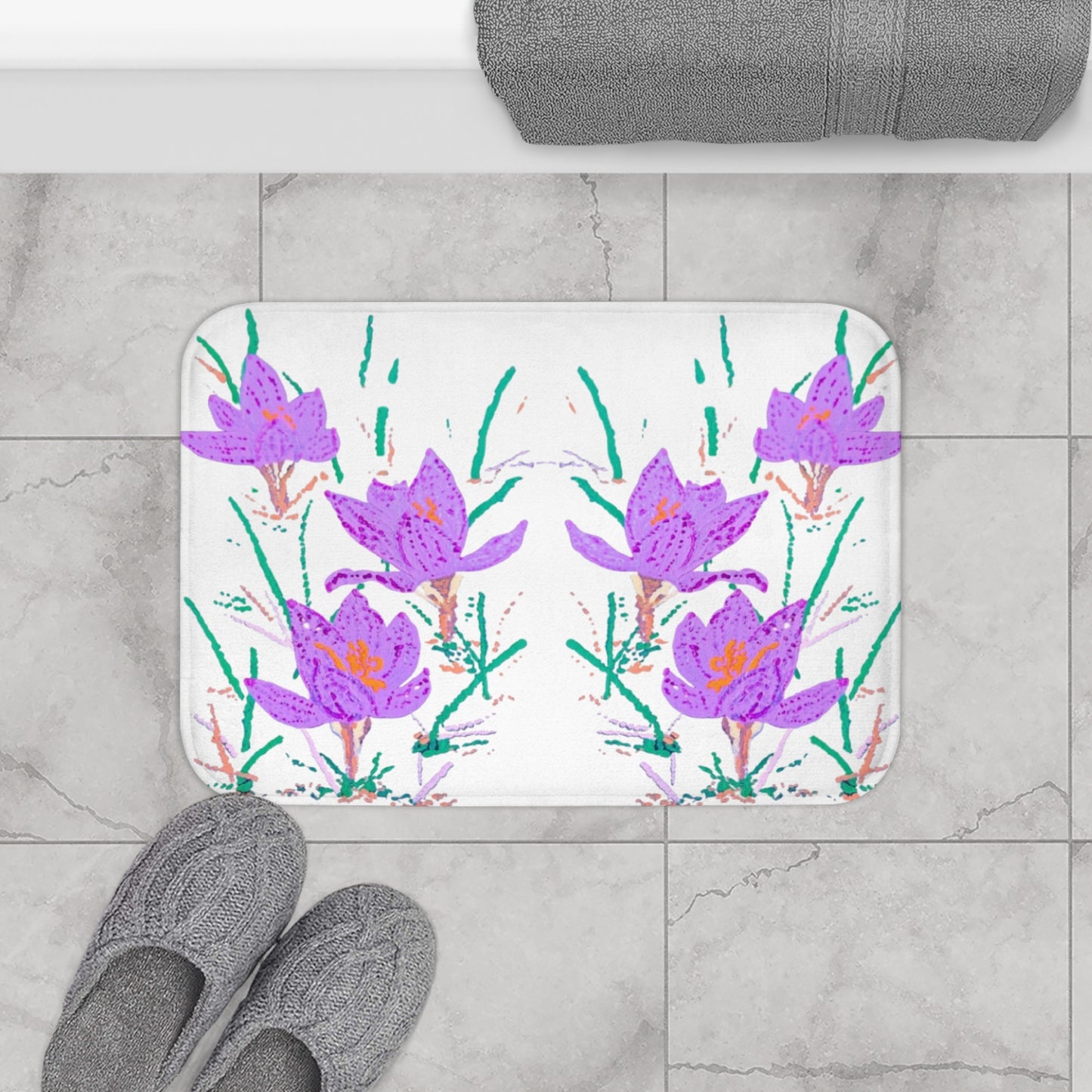 Crocus Flower Bath Mat, Beautiful Printed Non Slip Accent Rug