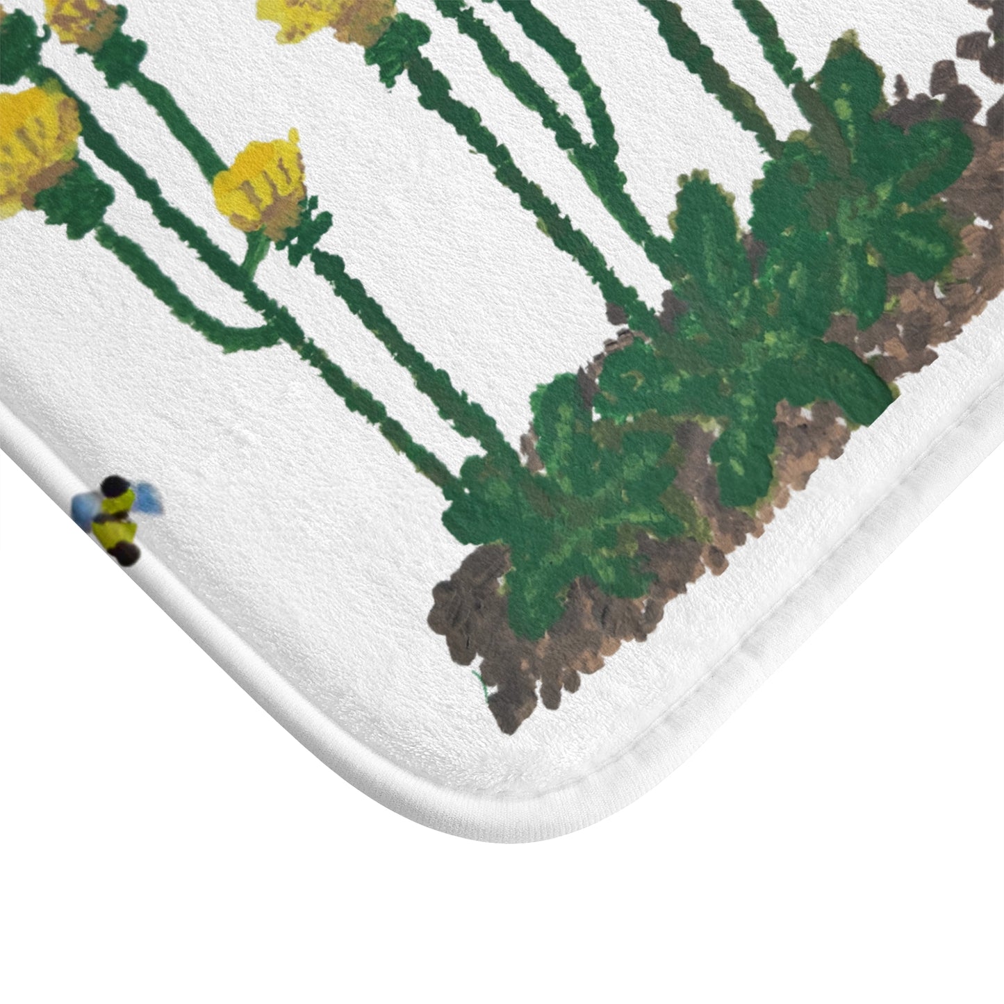 Dandelions and Bees Bath Mat, Trendy Nature Inspired Decorative Accent Rug, Memory Foam, Non Slip Backing