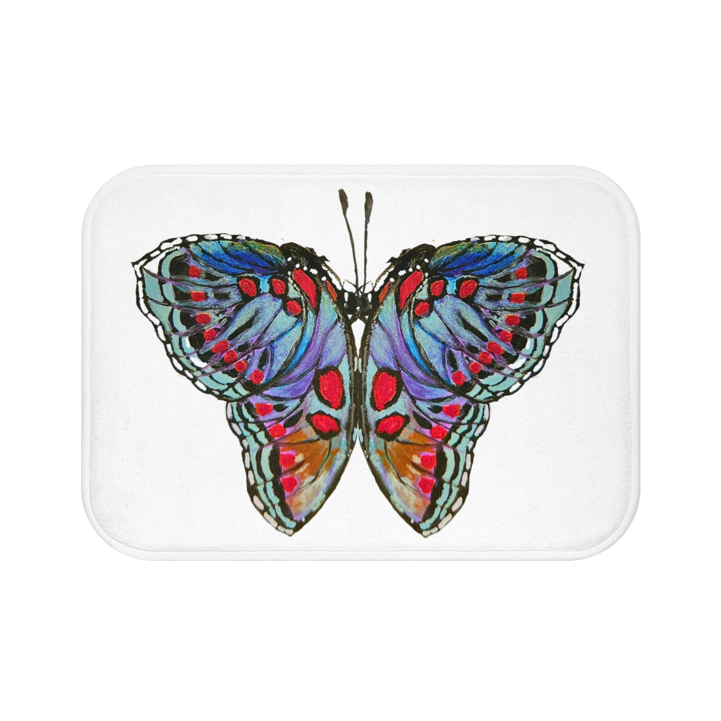 Monarch Bath Mat, Non Slip Backing Memory Foam Mat, Trendy Botanical Accent Rug