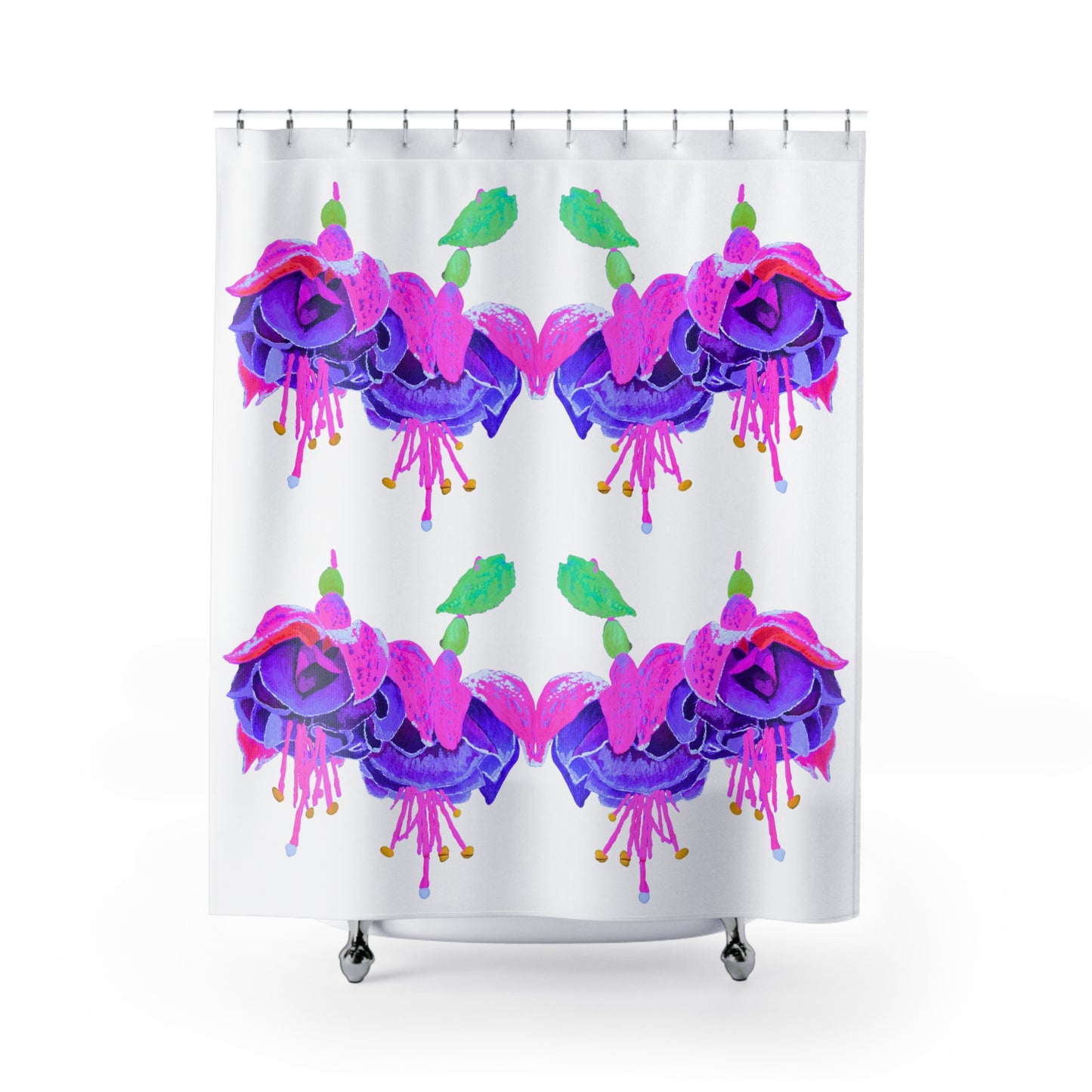 Fuchsia Flower Shower Curtains, Nature Inspired Floral Bathroom Curtain, Spring Refresh Gift