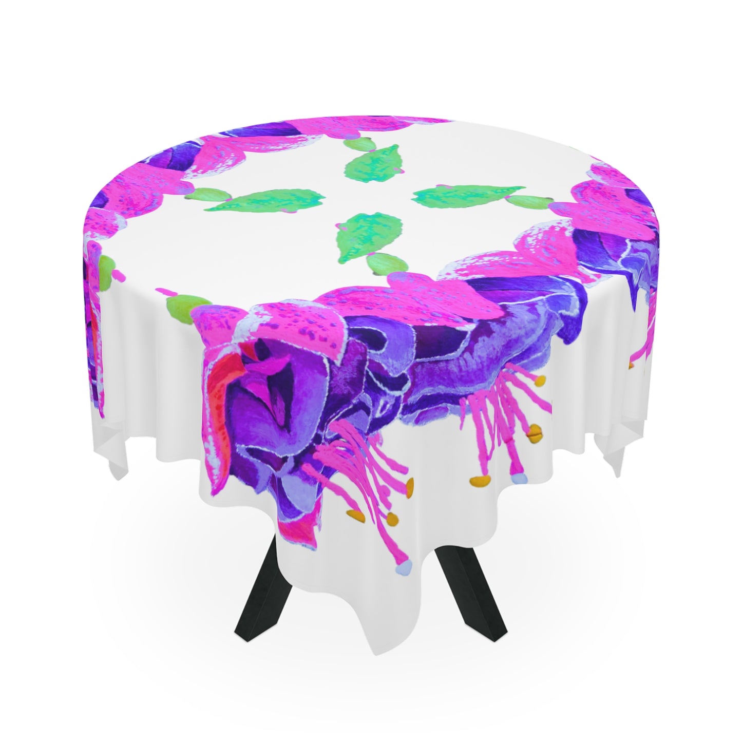 Fuchsia Flower Tablecloth, Festive Floral Patterned Table Throw, Square Wedding Tablecloth