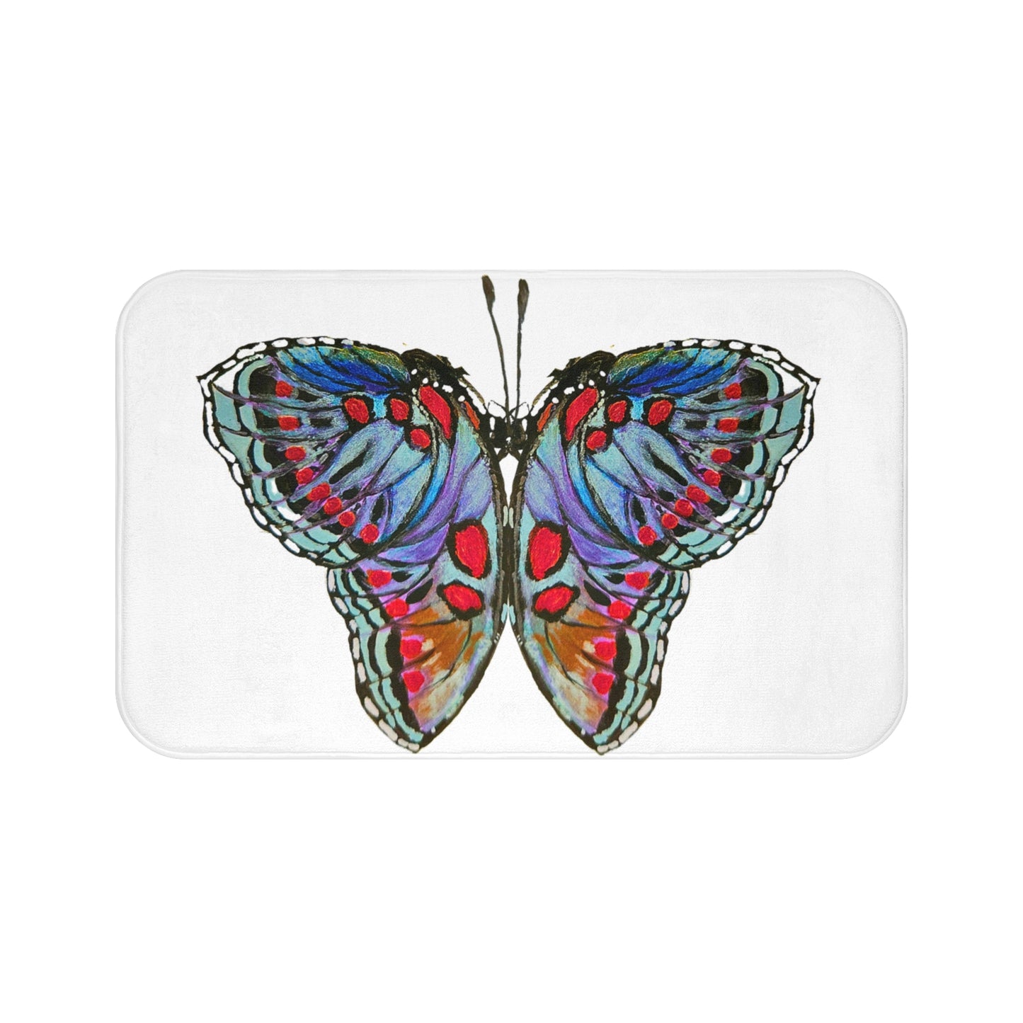 Monarch Bath Mat, Non Slip Backing Memory Foam Mat, Trendy Botanical Accent Rug