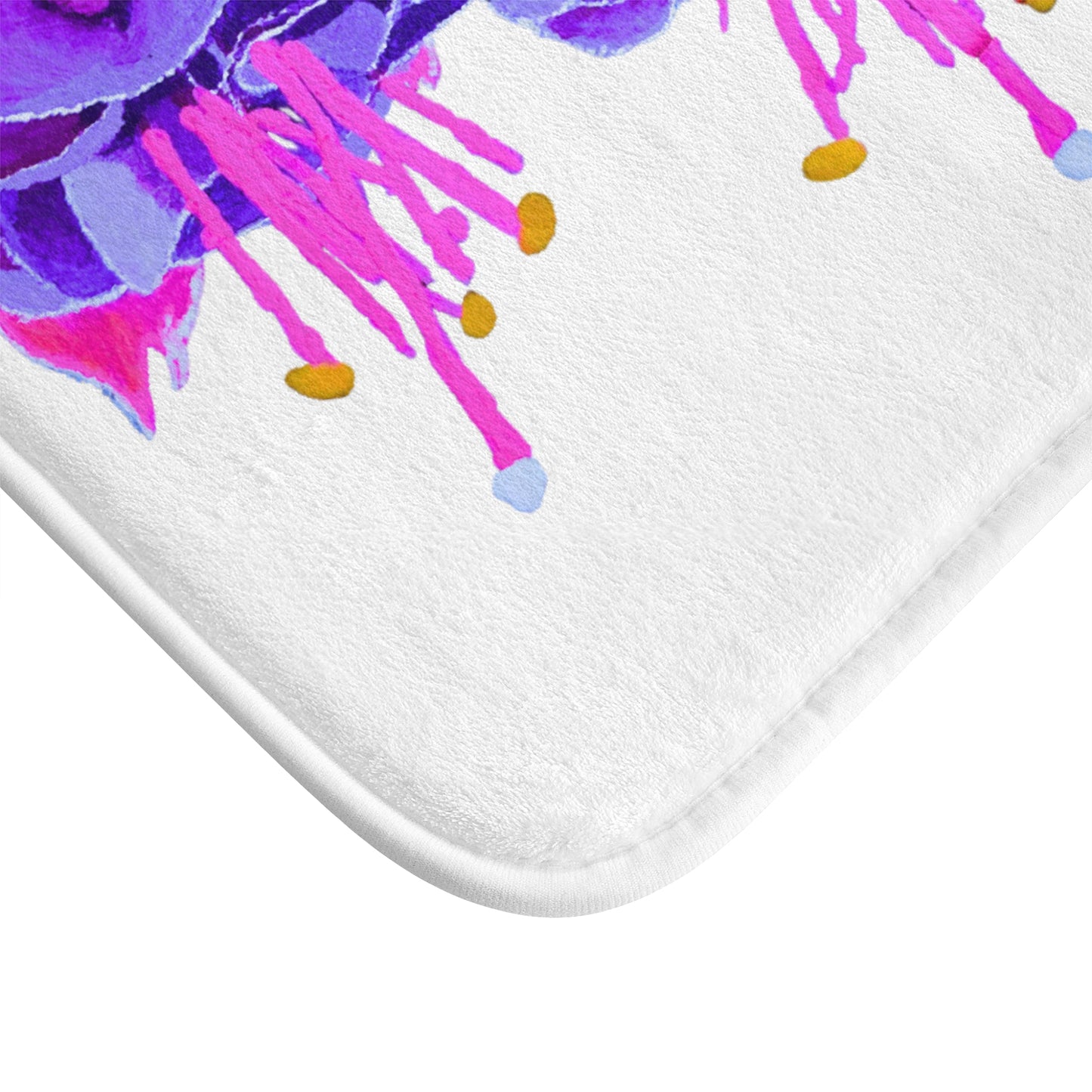 Fuchsia Floral Bath Mat, Trendy Decorative Accent Rug, Memory Foam Shower Mat with Non Slip Backing