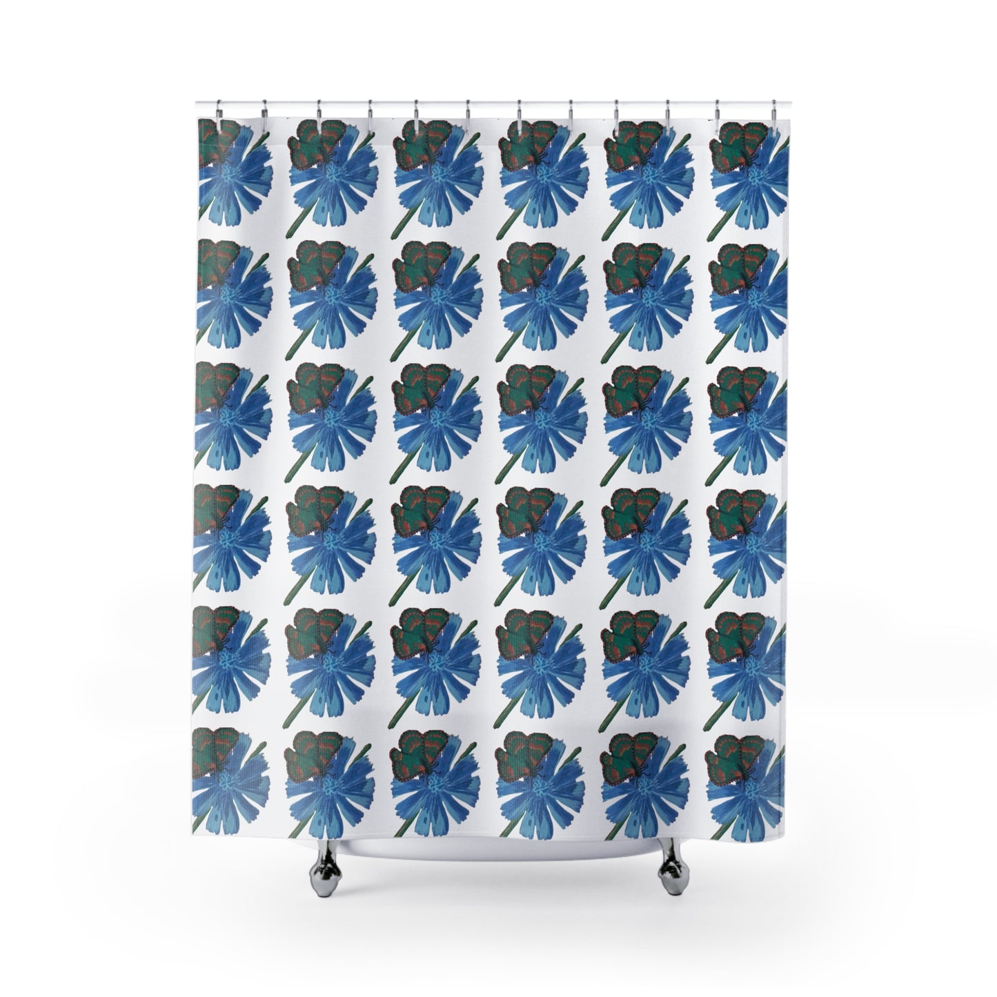 Blue Flower Butterfly Shower Curtains