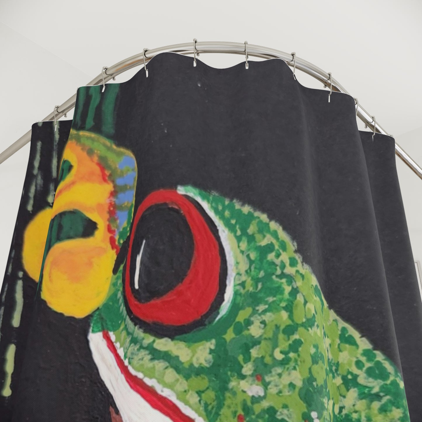 Tree Frog Shower Curtains, Nature Inspired Modern Art Bathroom Curtain, Colorful Black Green Bathroom Decor
