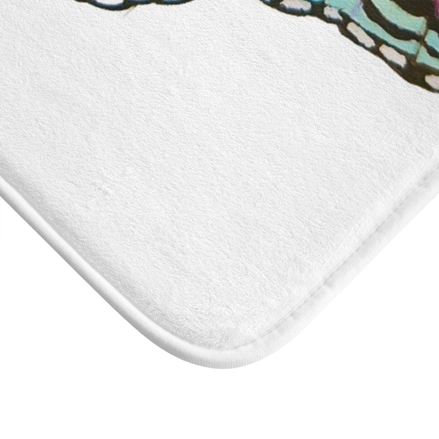 Monarch Bath Mat, Non Slip Backing Memory Foam Mat, Trendy Botanical Accent Rug