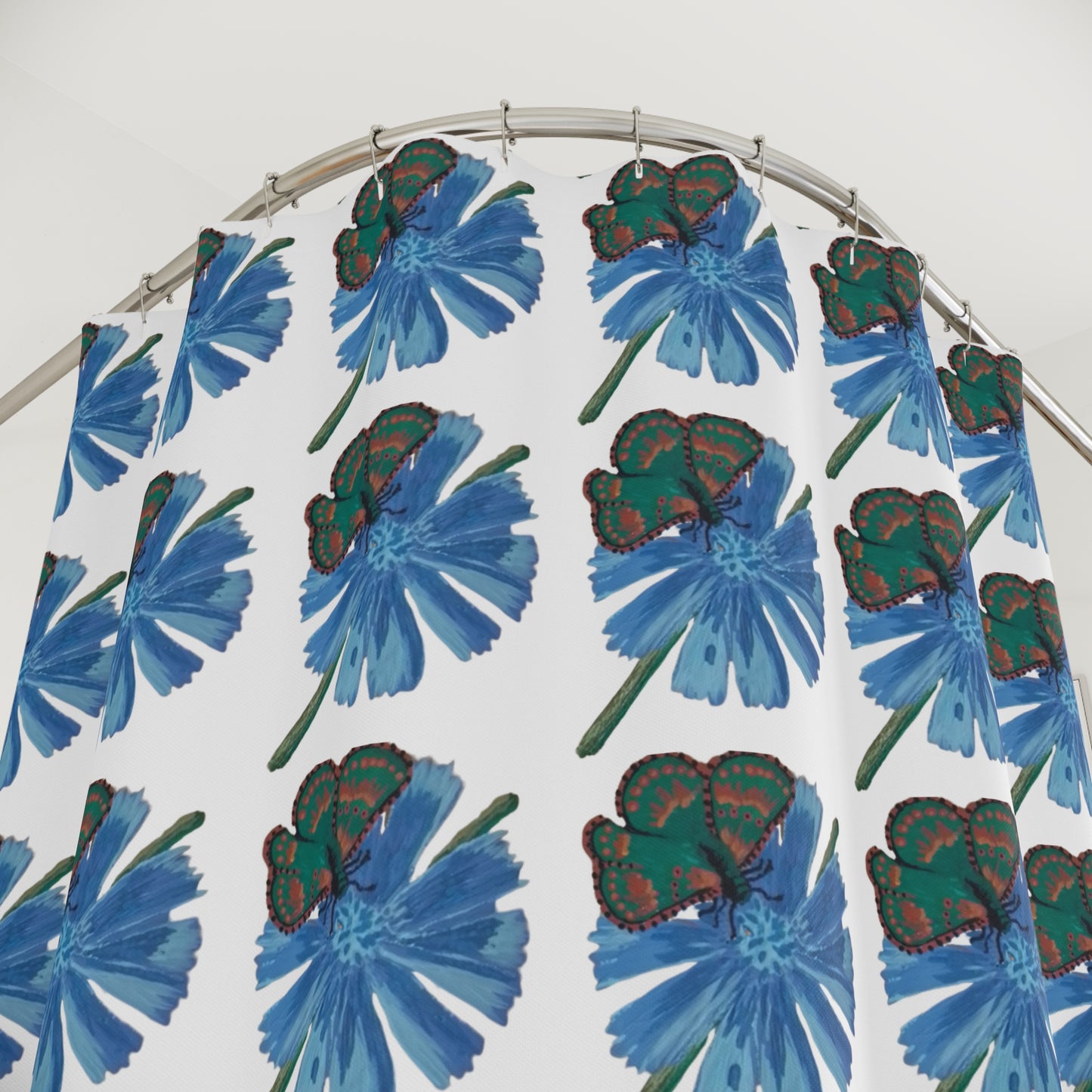 Blue Flower Butterfly Shower Curtains