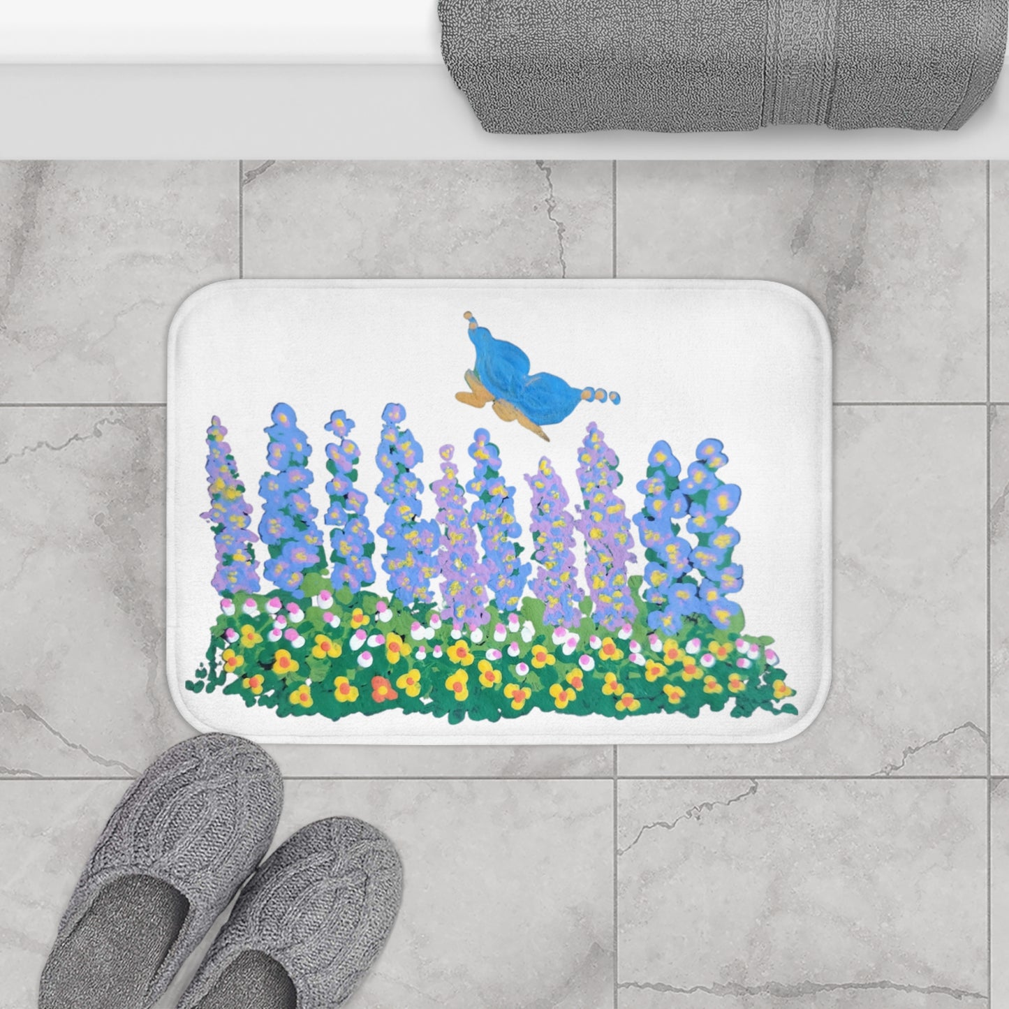 Butterfly Lovers Garden Bath Mat, Trendy Decorative Accent Rug, Nature Inspired Bathroom Decor