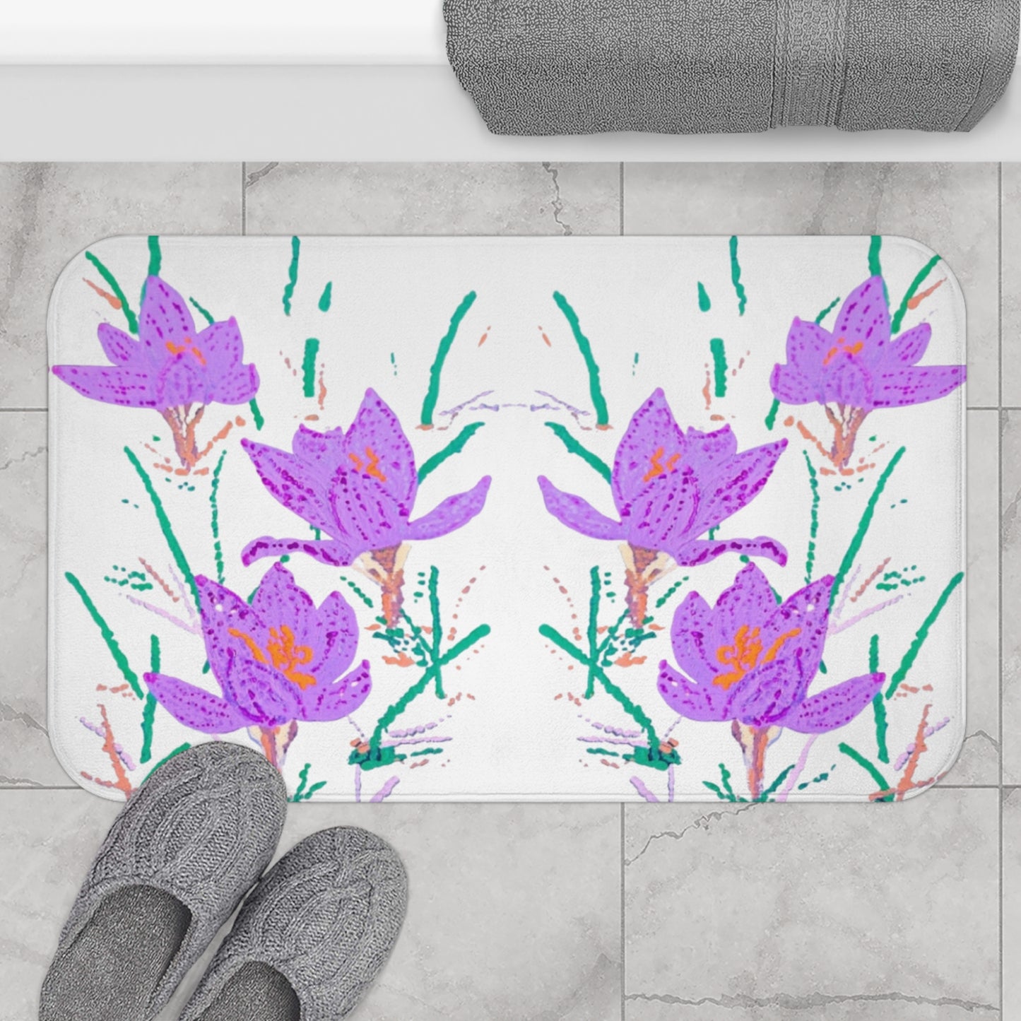 Crocus Flower Bath Mat, Beautiful Printed Non Slip Accent Rug