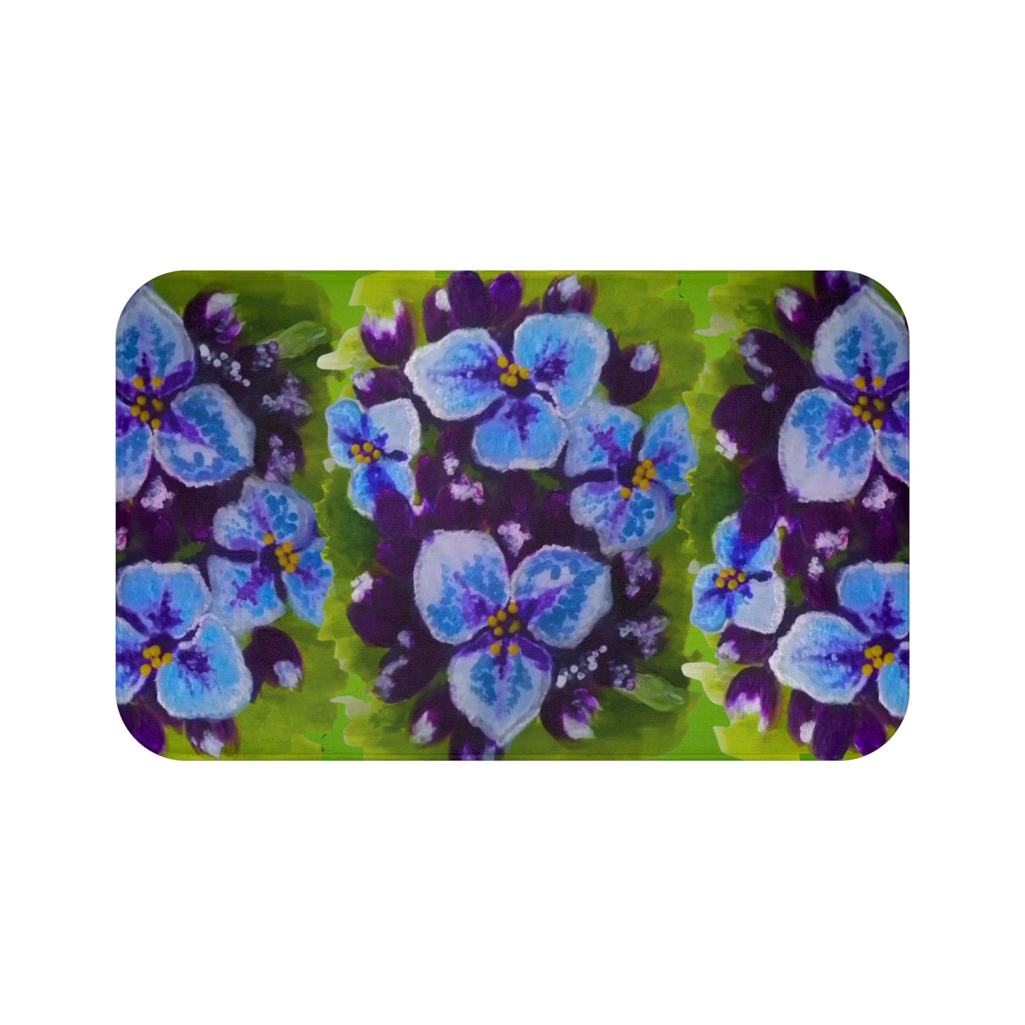Purple Flowers on Green Bath Mat, Trendy Decorative Accent Rug, Non Slip, Memory Foam