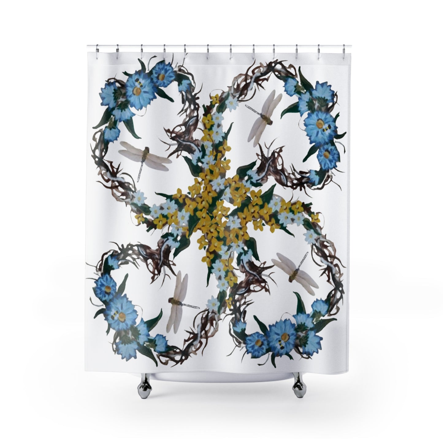 Floral Heart Wreath Shower Curtains, Nature Inspired Botanical Bathroom Decor, Spring Refresh Gifts