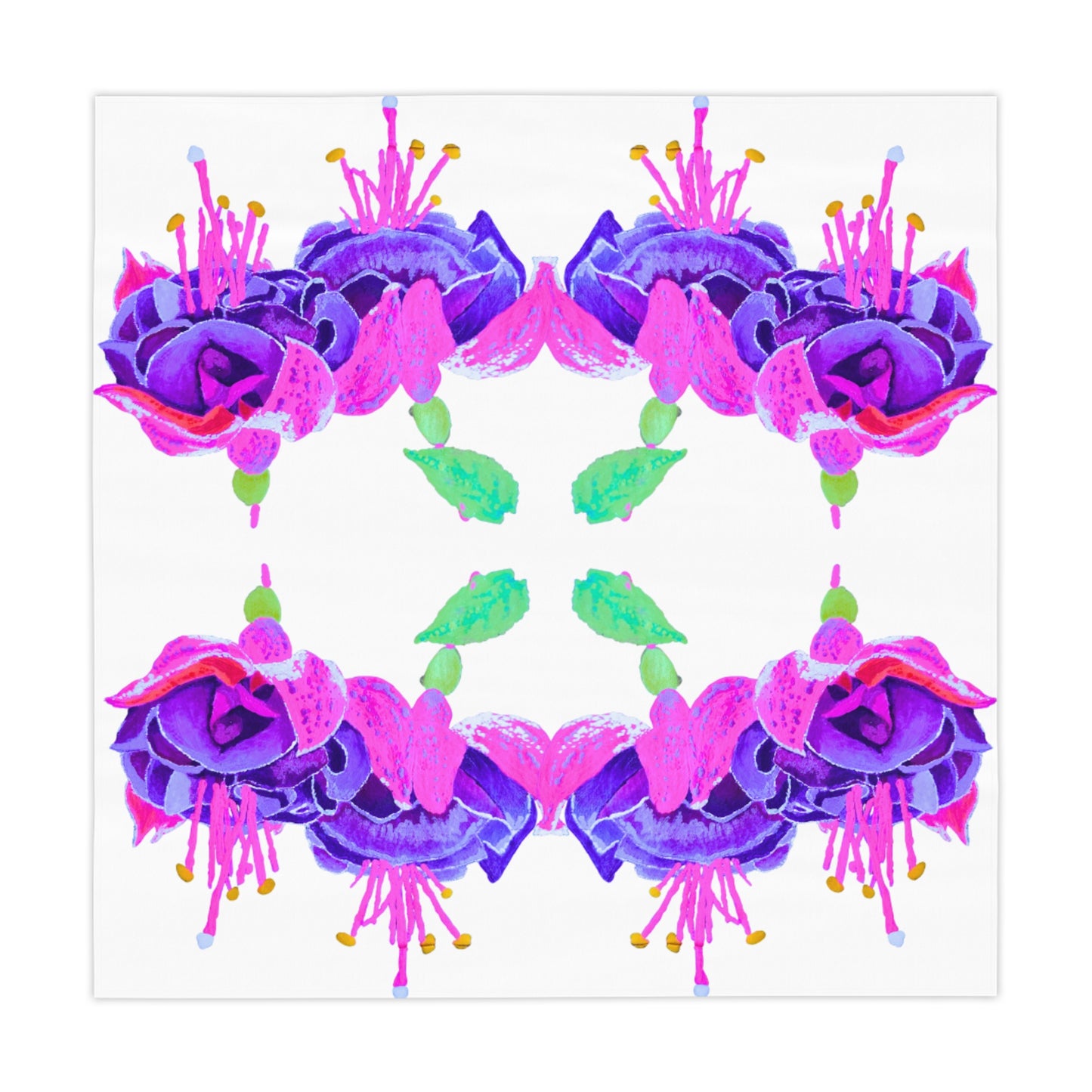 Fuchsia Flower Tablecloth, Festive Floral Patterned Table Throw, Square Wedding Tablecloth