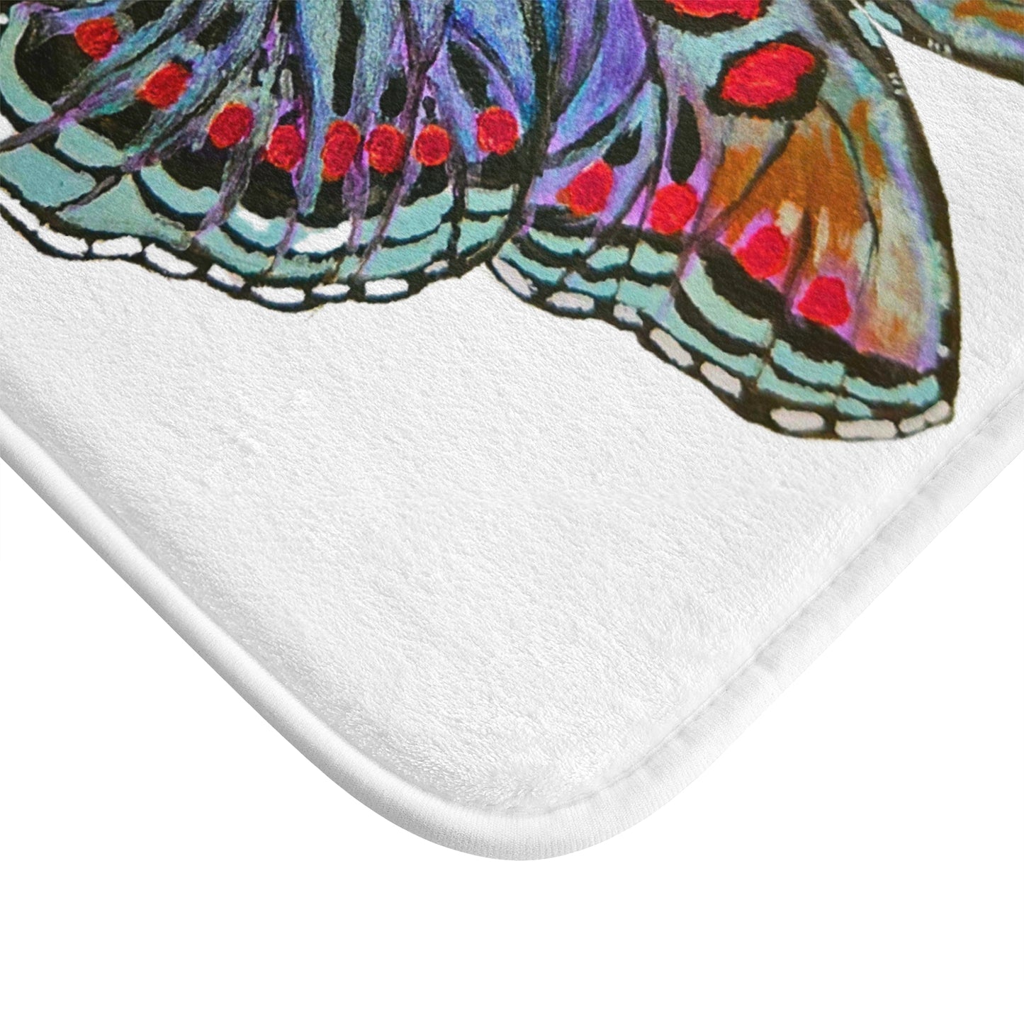 Monarch Bath Mat, Non Slip Backing Memory Foam Mat, Trendy Botanical Accent Rug