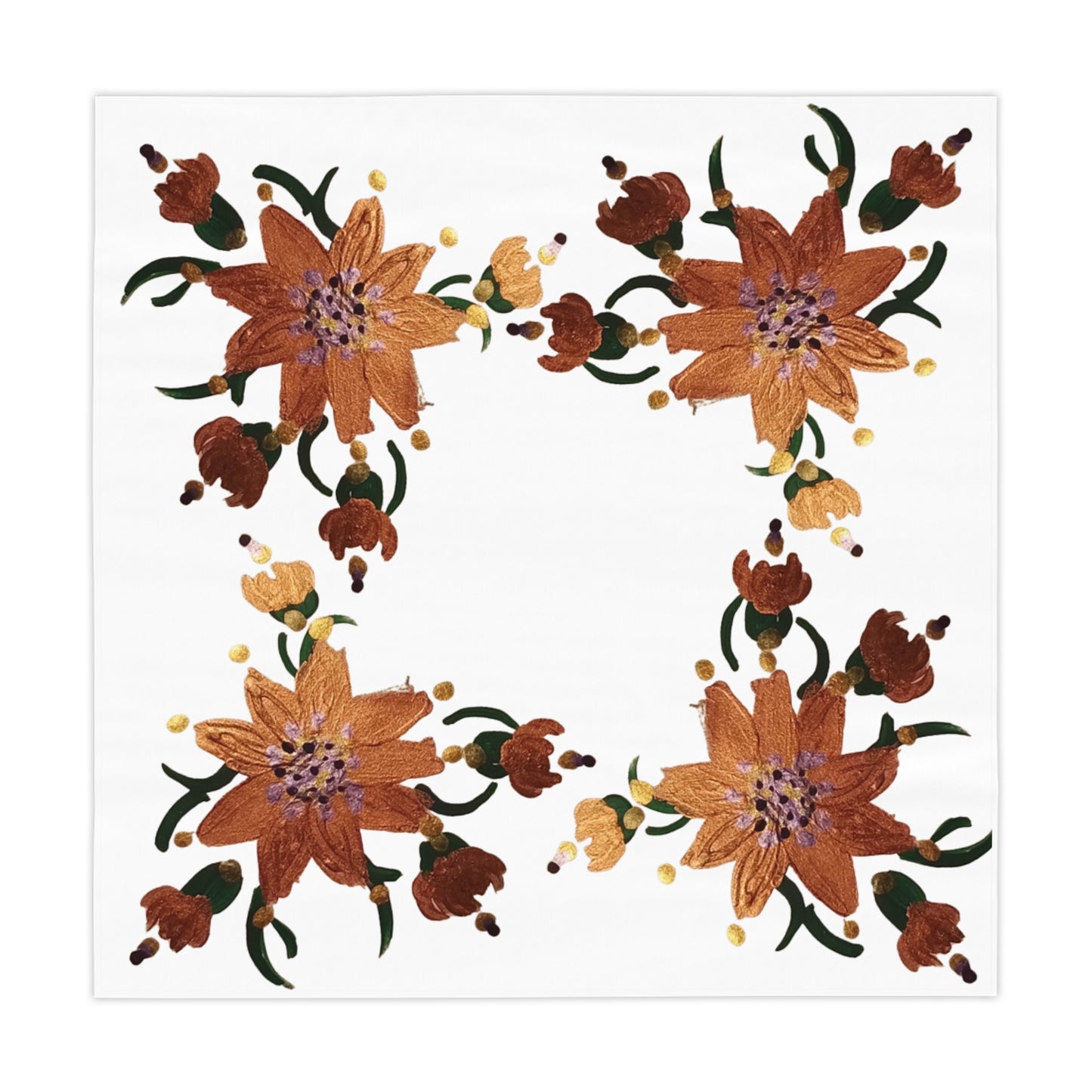 Shimmering Gold Floral Tablecloth, Festive Patterned Wedding Tablecloth, Square Holiday Tablecloth