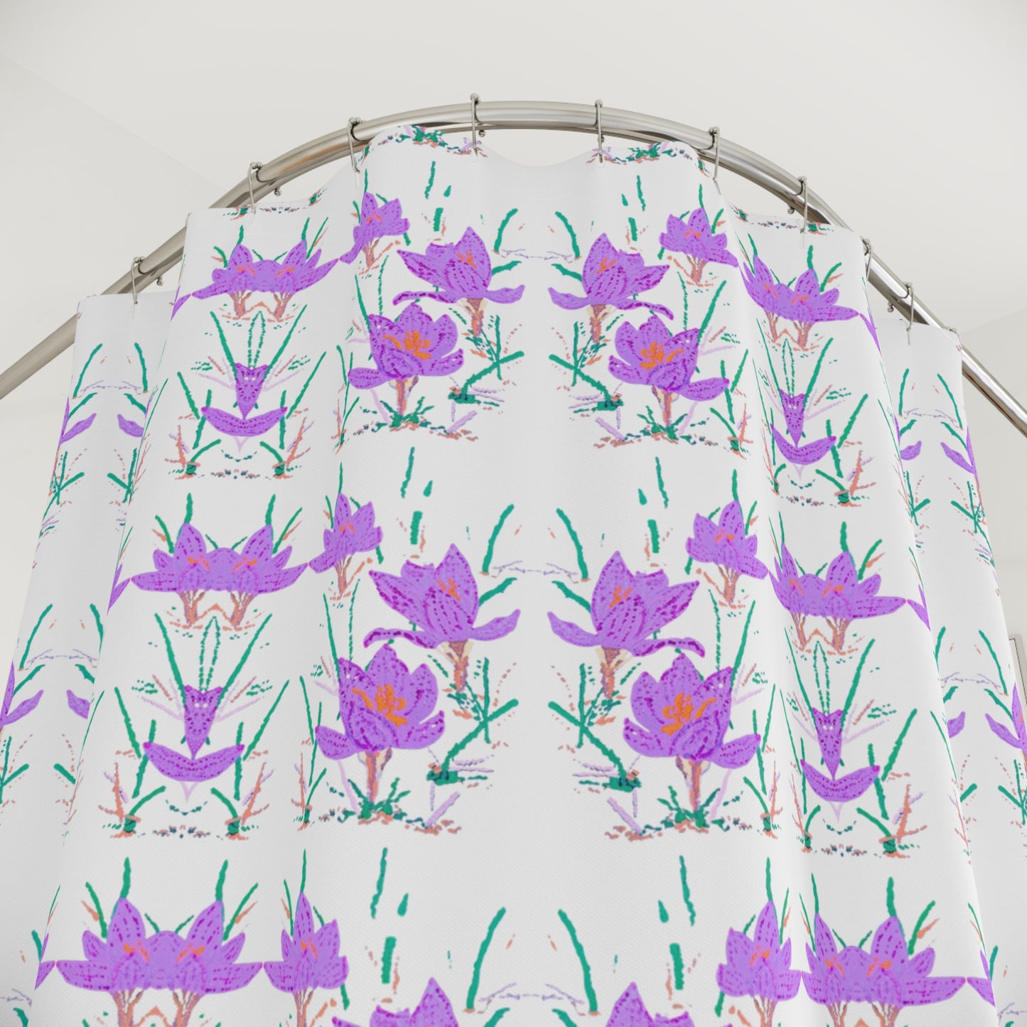Crocus Flower Shower Curtain, Cute Beautiful Printed Nature Bathroom Curtain