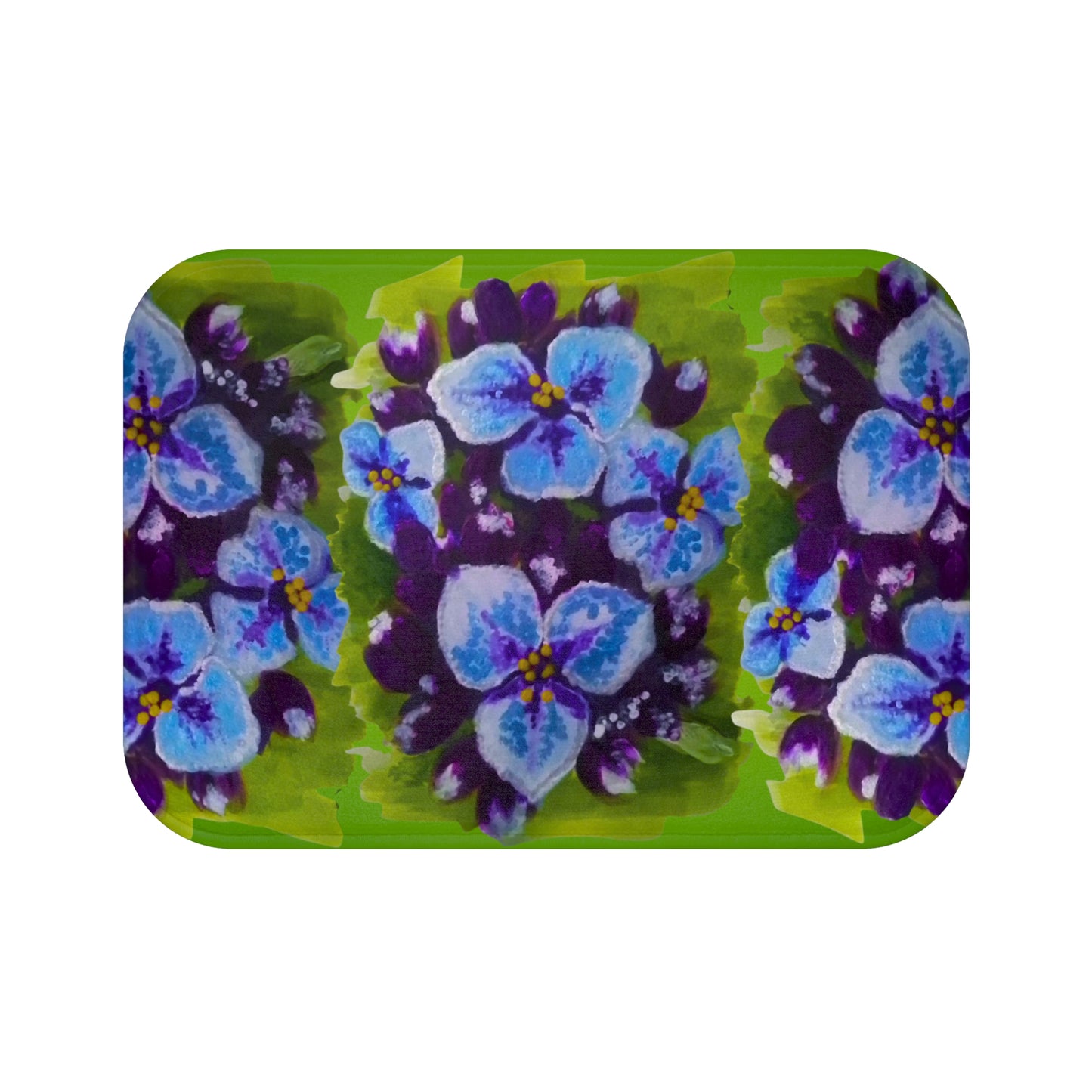 Purple Flowers on Green Bath Mat, Trendy Decorative Accent Rug, Non Slip, Memory Foam