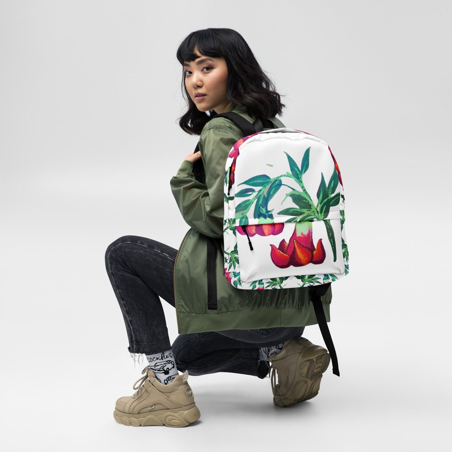 Trumpet flower backpack,back to school,college backpack,hiking backpack,botanical backpack,aesthetic diaper bag,country backpack,work bag