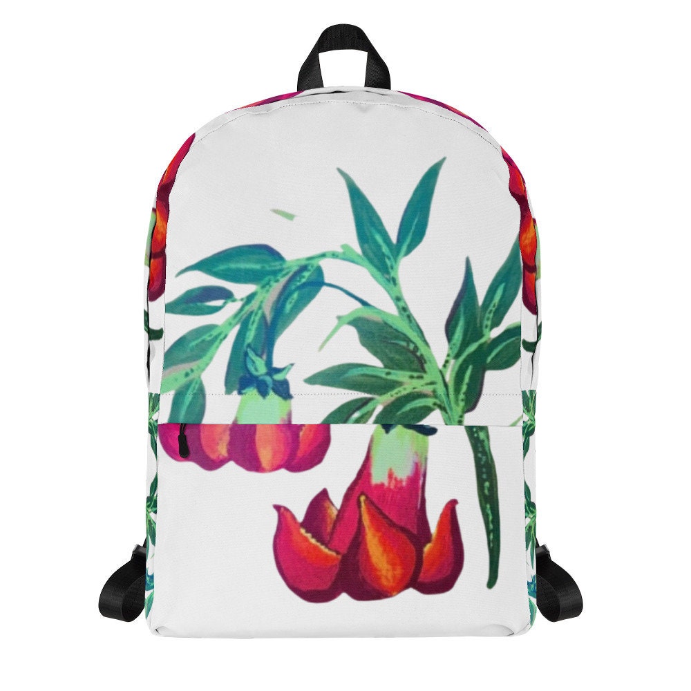 Trumpet flower backpack,back to school,college backpack,hiking backpack,botanical backpack,aesthetic diaper bag,country backpack,work bag