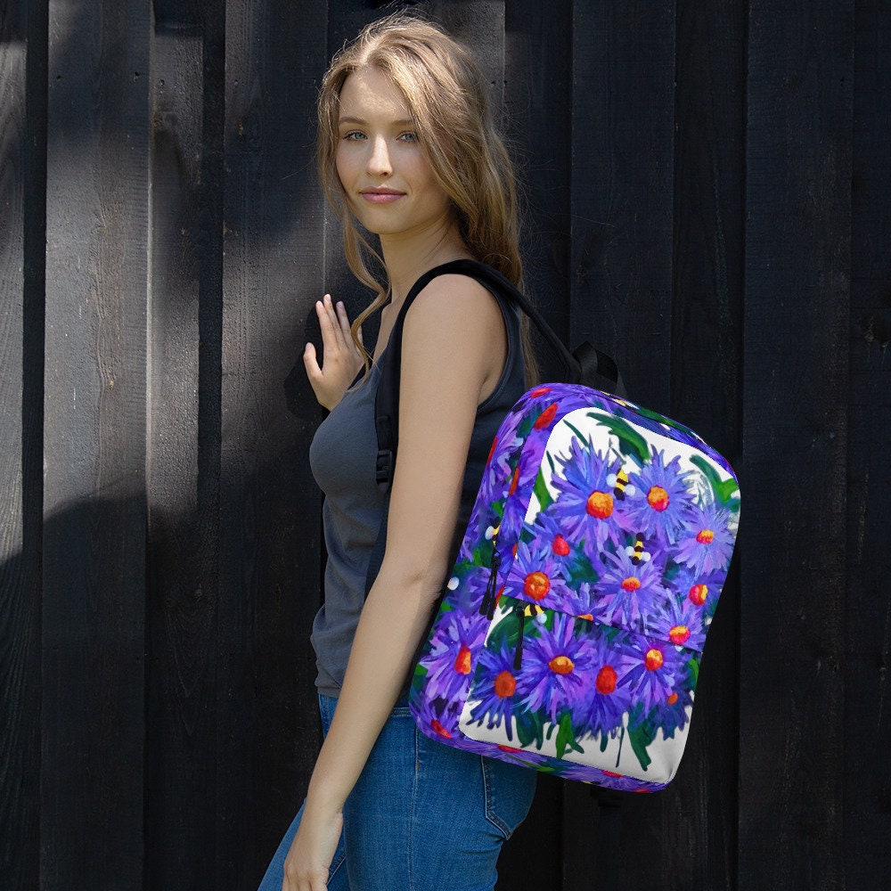 Aster flower backpack,back to school,wildflower backpack,botanical backpack,country backpack,college backpack,hiking backpack,diaper bag
