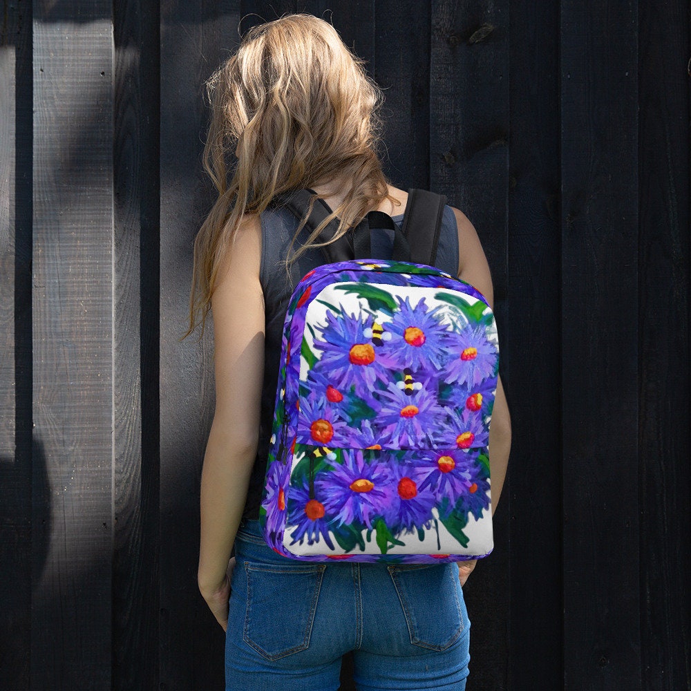 Aster flower backpack,back to school,wildflower backpack,botanical backpack,country backpack,college backpack,hiking backpack,diaper bag