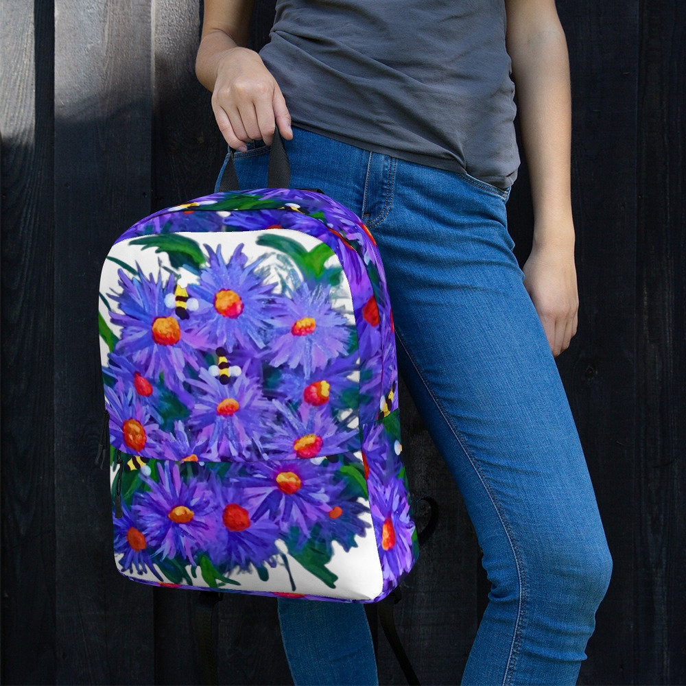 Aster flower backpack,back to school,wildflower backpack,botanical backpack,country backpack,college backpack,hiking backpack,diaper bag