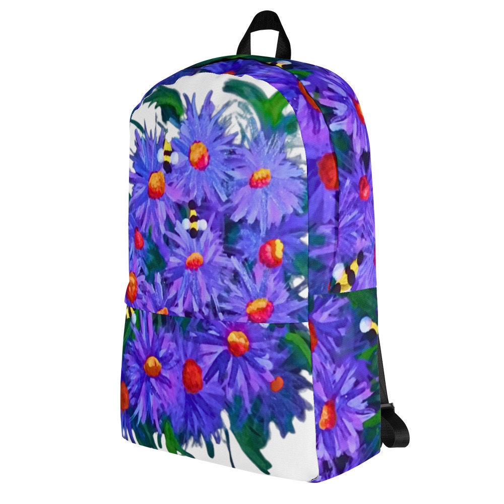 Aster flower backpack,back to school,wildflower backpack,botanical backpack,country backpack,college backpack,hiking backpack,diaper bag