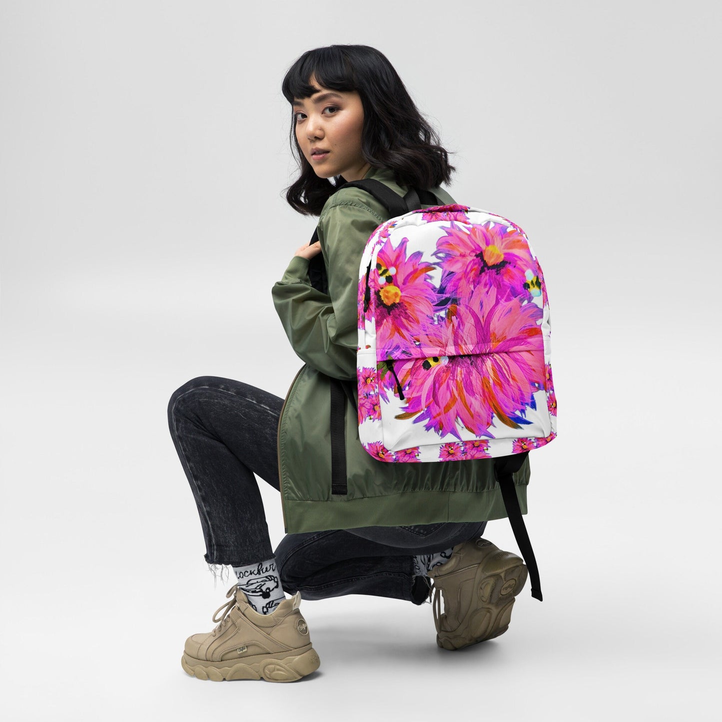 Pink flower backpack,back to school,college backpack,hiking backpack,botanical backpack,aesthetic diaper bag,country backpack,cute backpack
