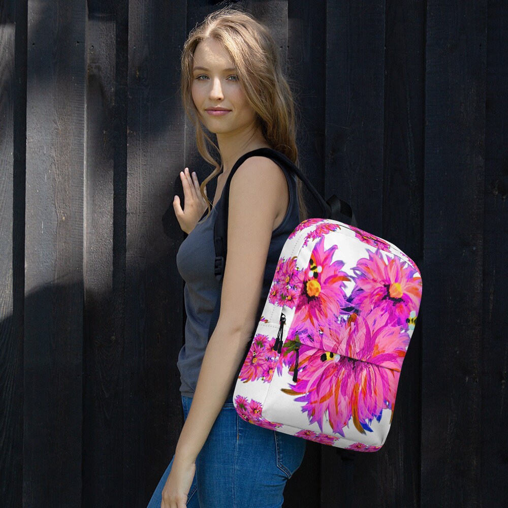Pink flower backpack,back to school,college backpack,hiking backpack,botanical backpack,aesthetic diaper bag,country backpack,cute backpack