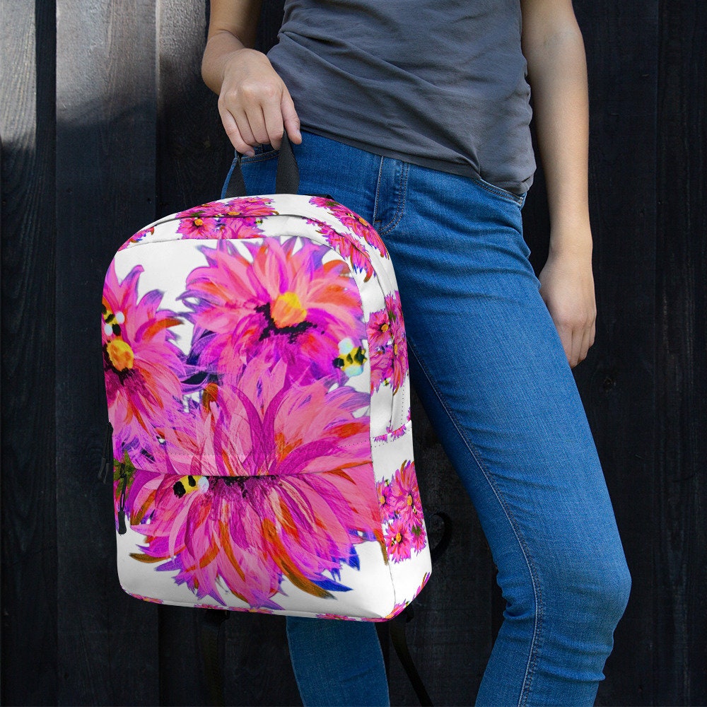Pink flower backpack,back to school,college backpack,hiking backpack,botanical backpack,aesthetic diaper bag,country backpack,cute backpack
