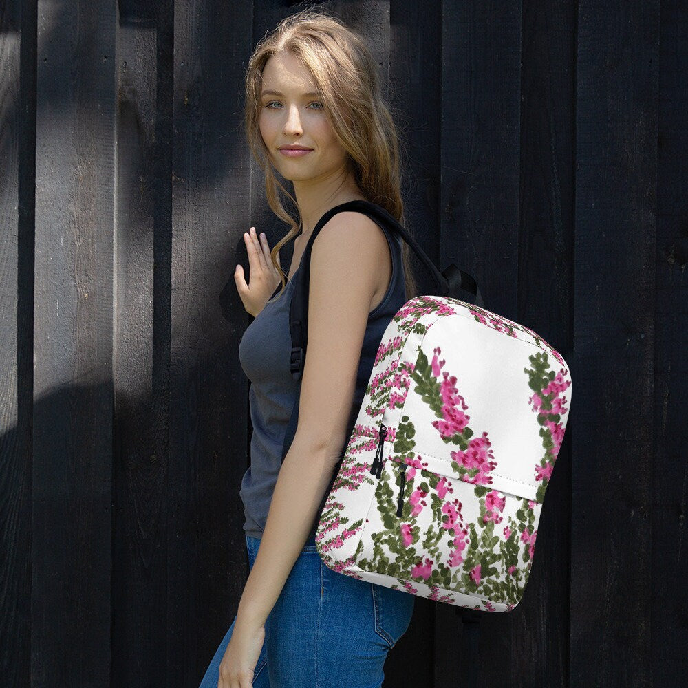 Heather flower backpack,back to school,college backpack,hiking backpack,botanical backpack,country backpack,aesthetic diaper bag,cool bag