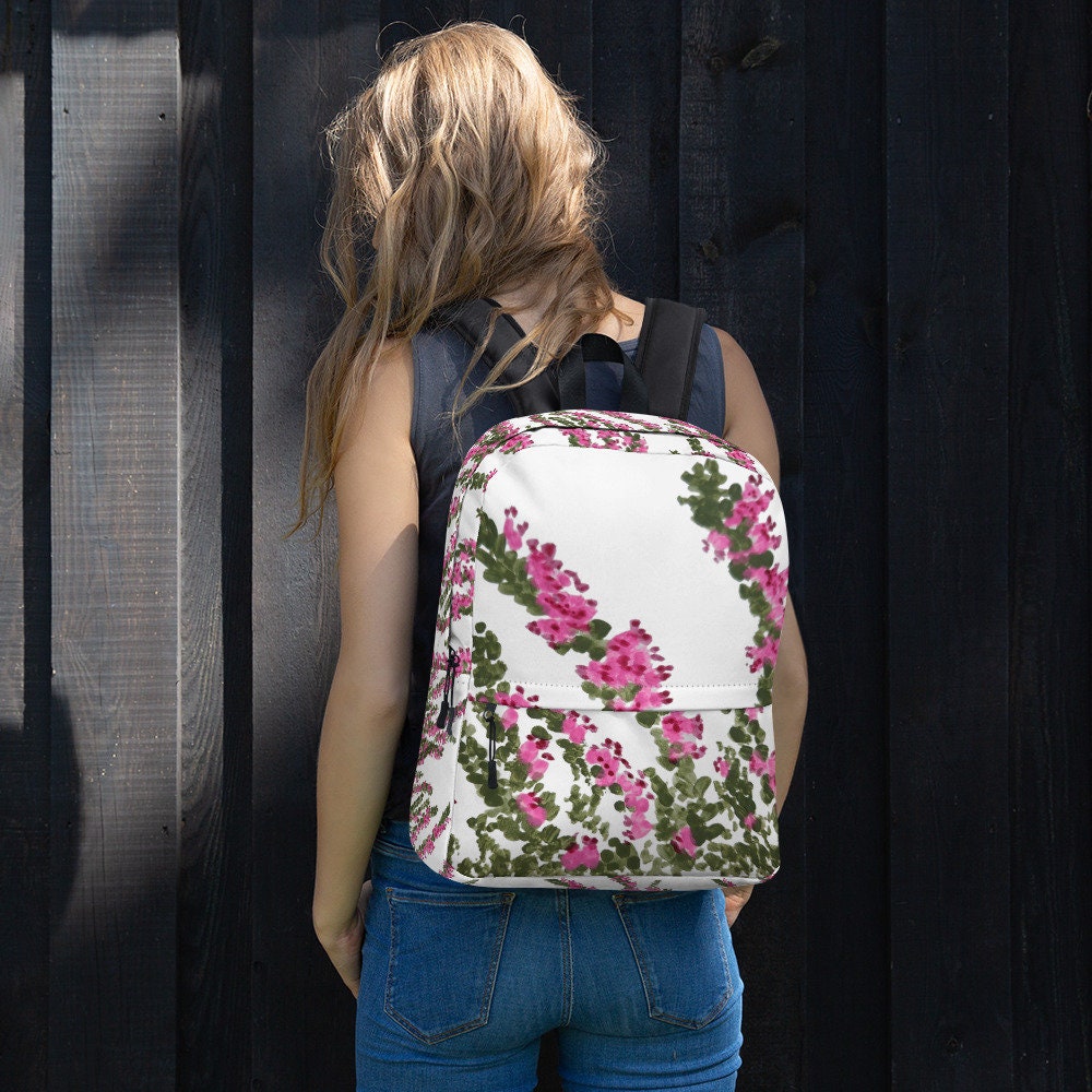 Heather flower backpack,back to school,college backpack,hiking backpack,botanical backpack,country backpack,aesthetic diaper bag,cool bag