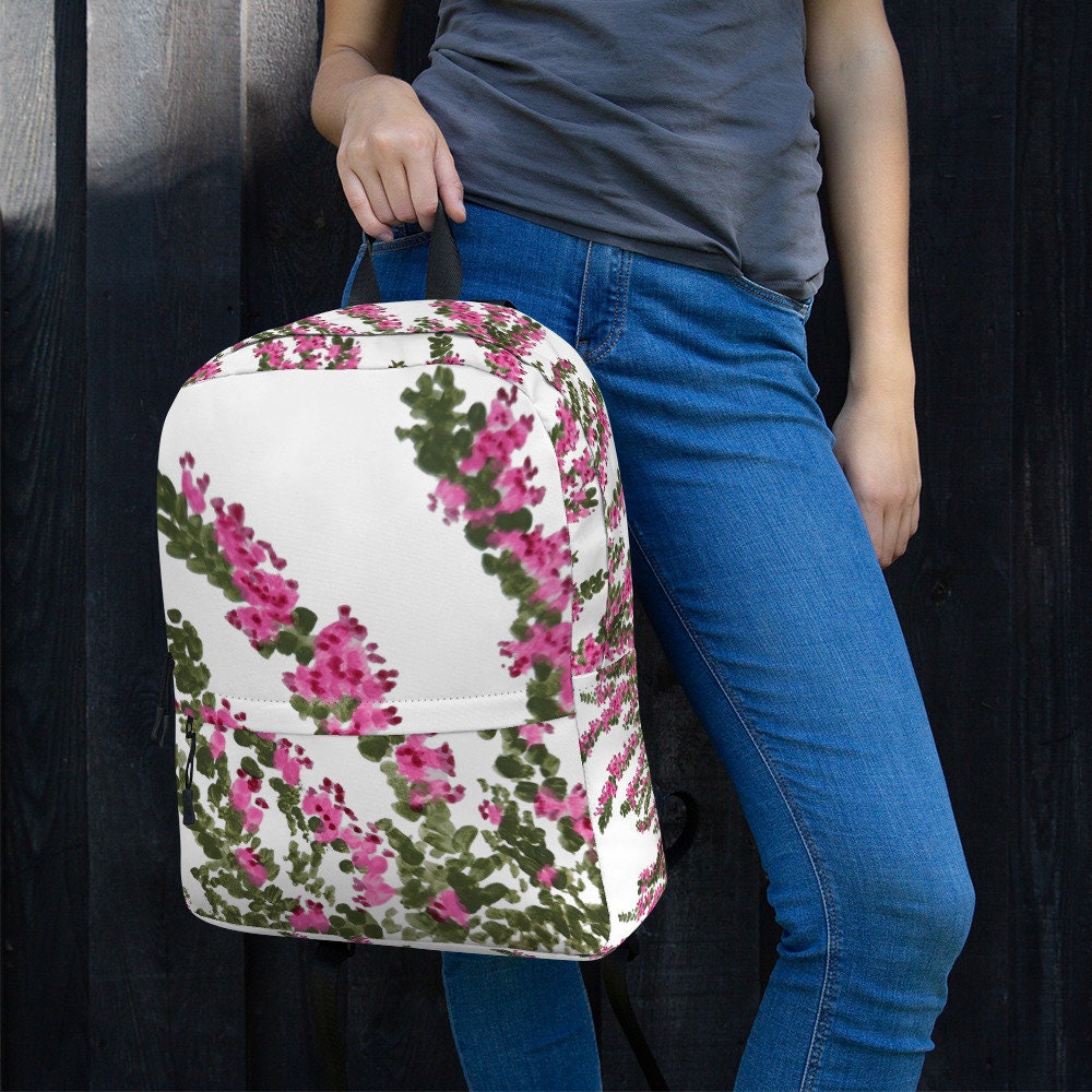 Heather flower backpack,back to school,college backpack,hiking backpack,botanical backpack,country backpack,aesthetic diaper bag,cool bag