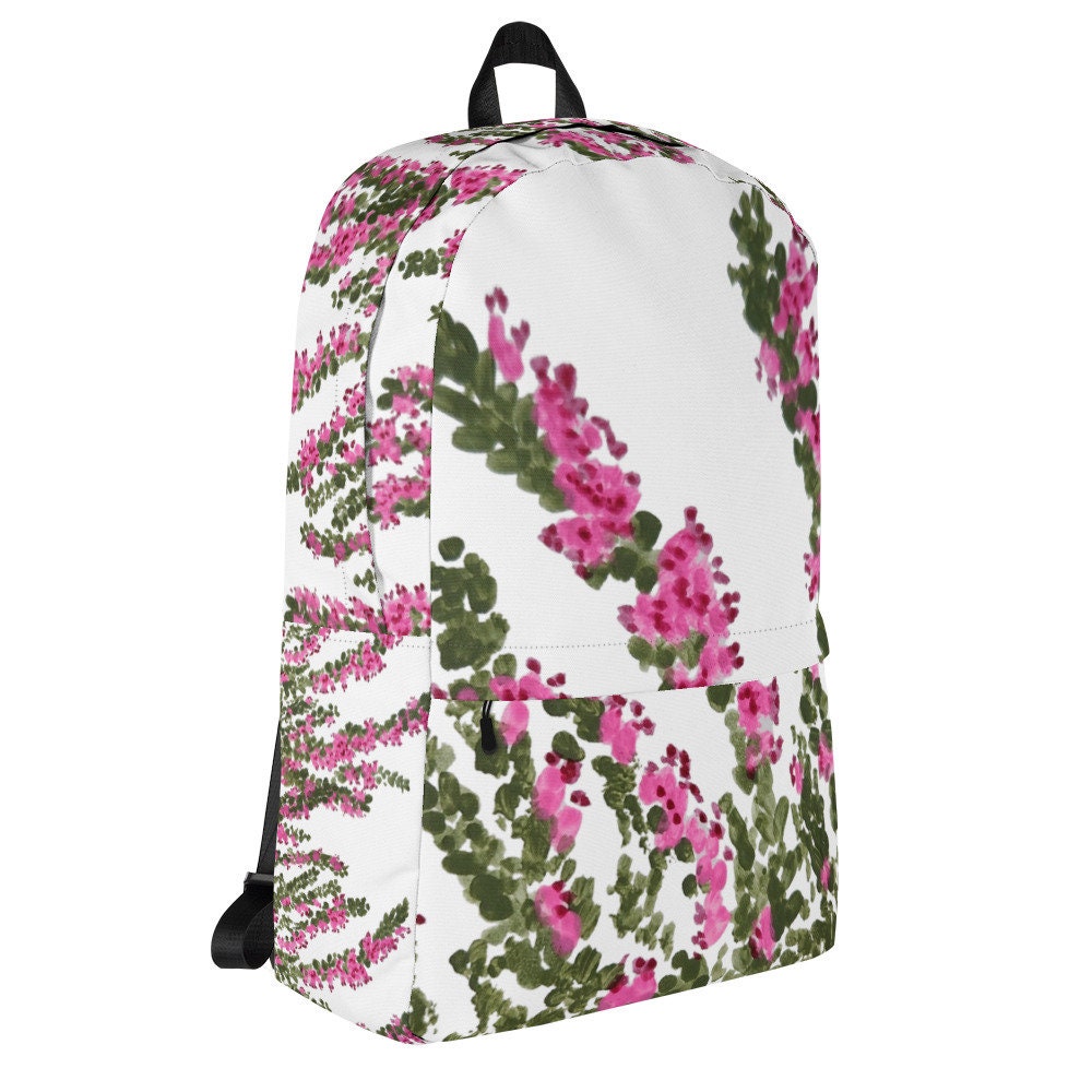 Heather flower backpack,back to school,college backpack,hiking backpack,botanical backpack,country backpack,aesthetic diaper bag,cool bag