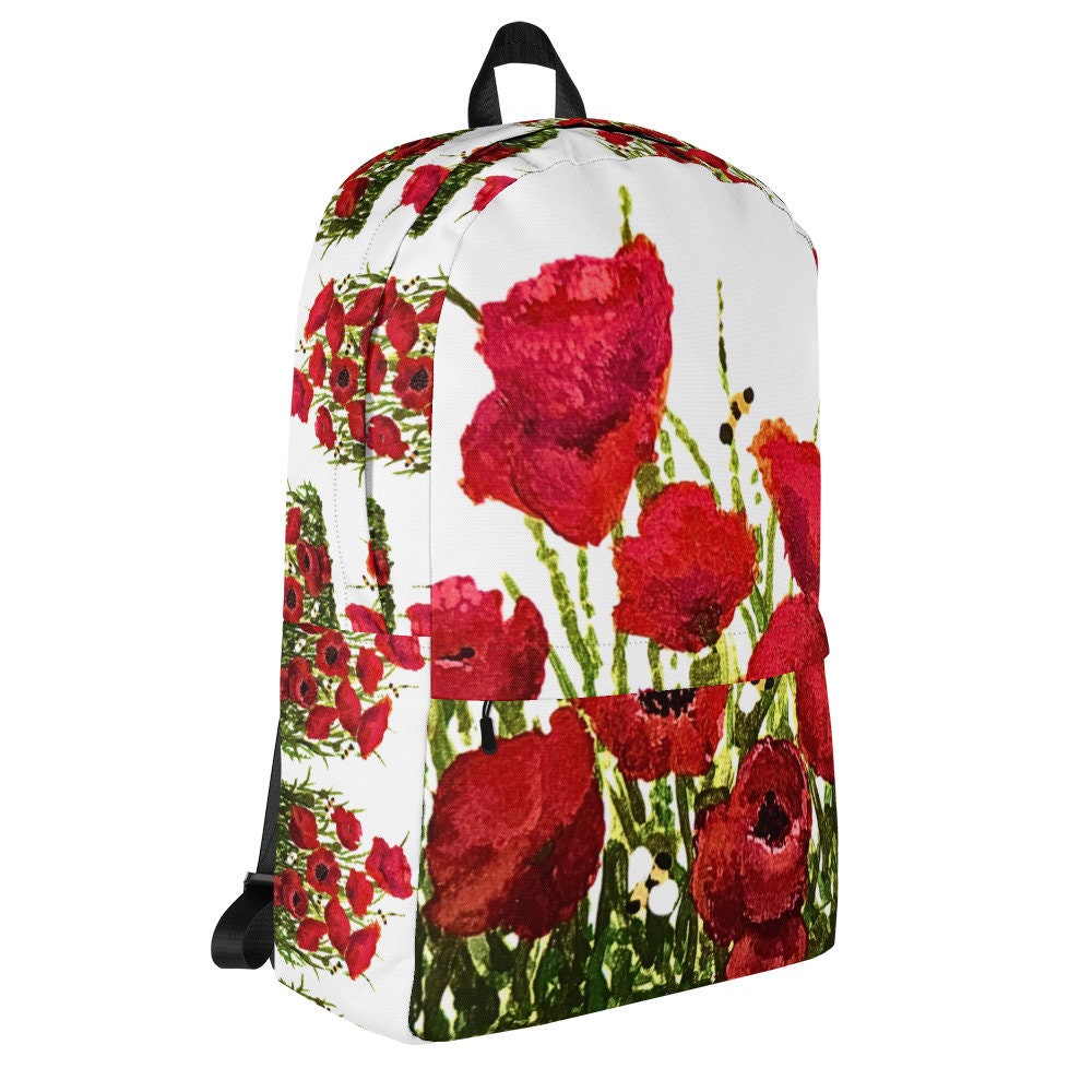 Red poppies backpack,back to school,college backpack,work backpack,hiking backpack,botanical backpack,aesthetic diaper bag,country backpack