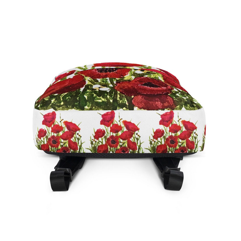 Red poppies backpack,back to school,college backpack,work backpack,hiking backpack,botanical backpack,aesthetic diaper bag,country backpack