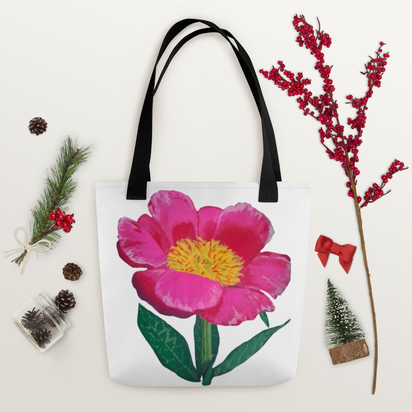 Pink flower tote bag,botanical tote bag,daycare bag,farmers market bag,unisex tote bag,beach tote bag,reusable tote,durable tote bag