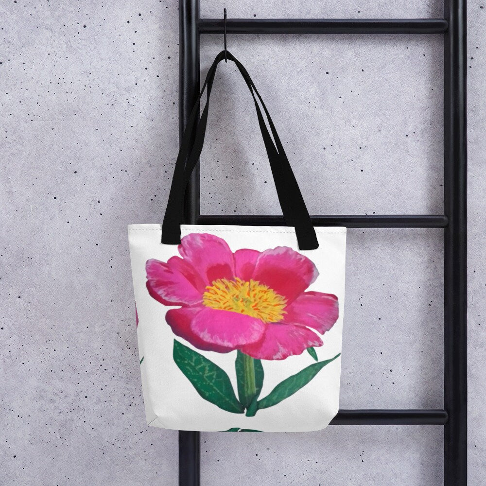 Pink flower tote bag,botanical tote bag,daycare bag,farmers market bag,unisex tote bag,beach tote bag,reusable tote,durable tote bag