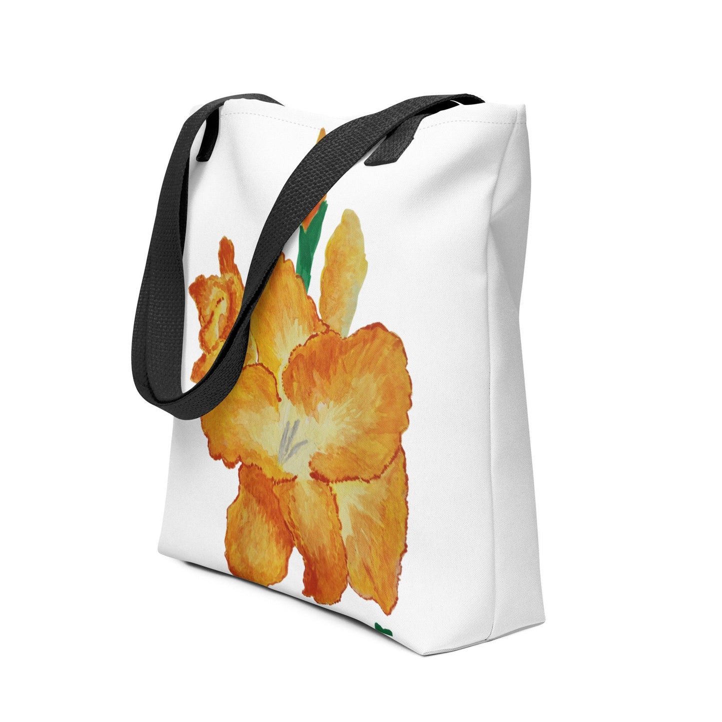 Gold flower tote bag,gladiolus flower,botanical tote bag,reusable tote bag,daycare bag,farmers market bag,unisex tote,bridal party bag